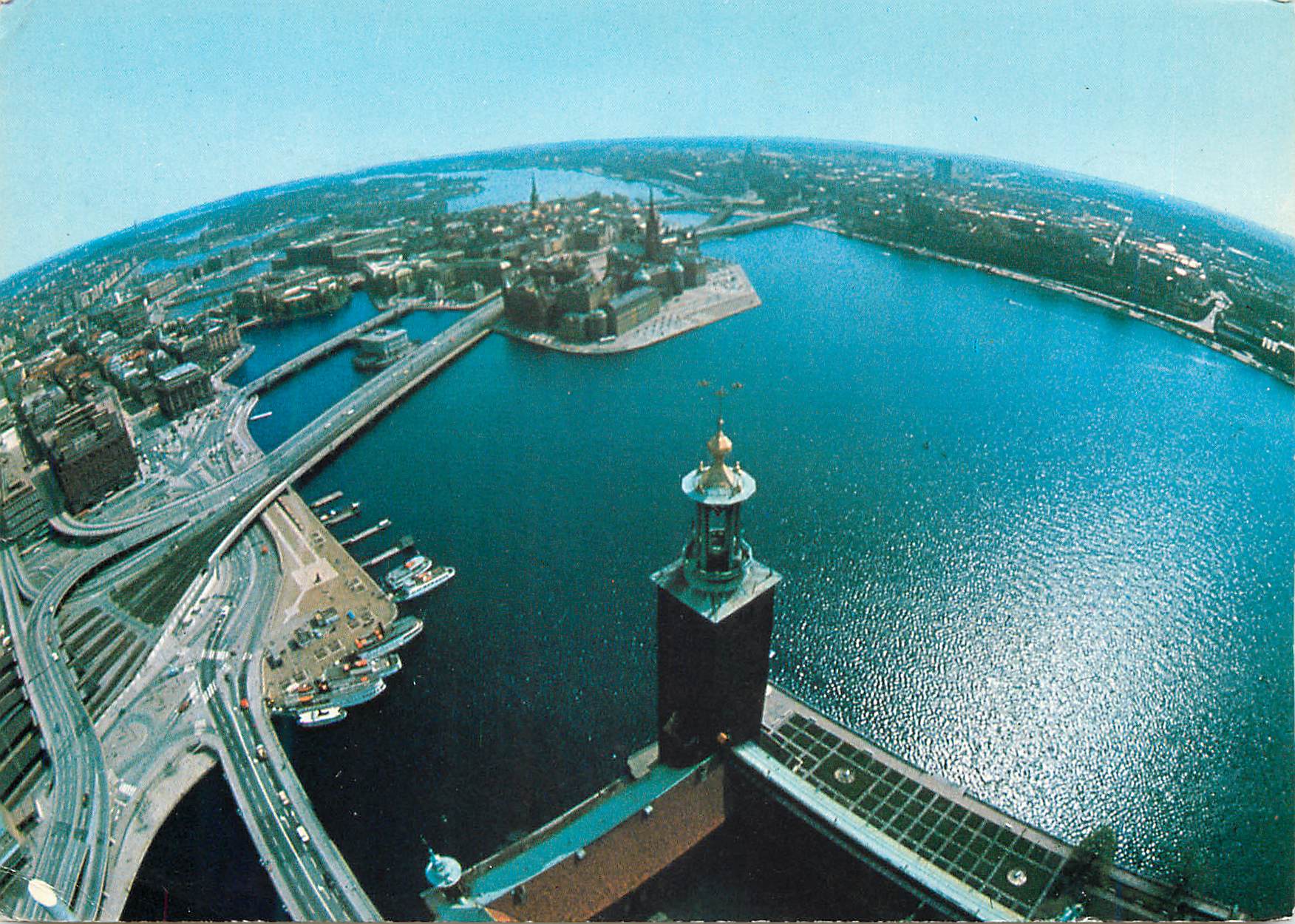 CPM Stockholm vue aerienne nord sud de la mairie