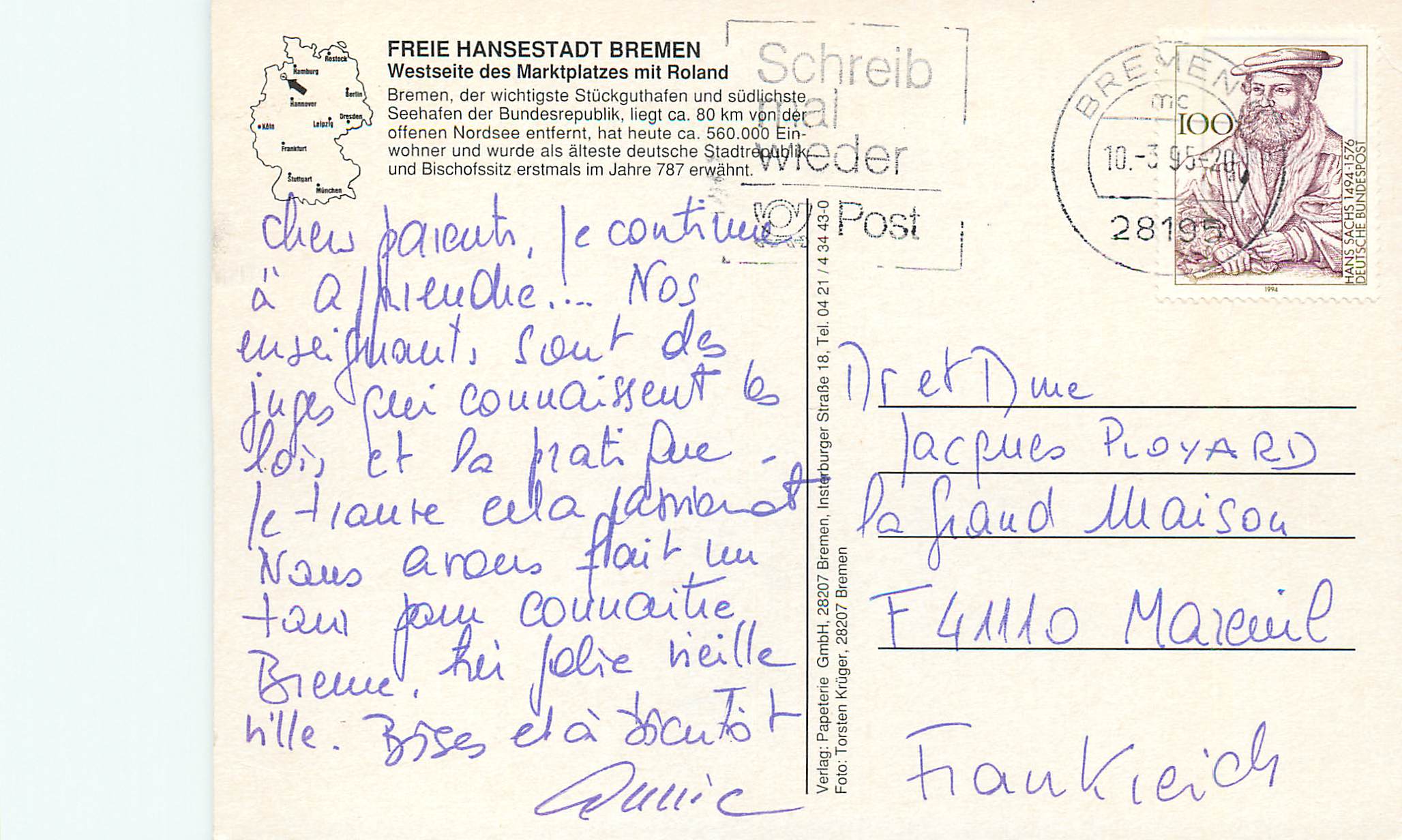 CPM Bremen freie hansestadt Bremen westseite des markiplatz mit roland — Rückseite