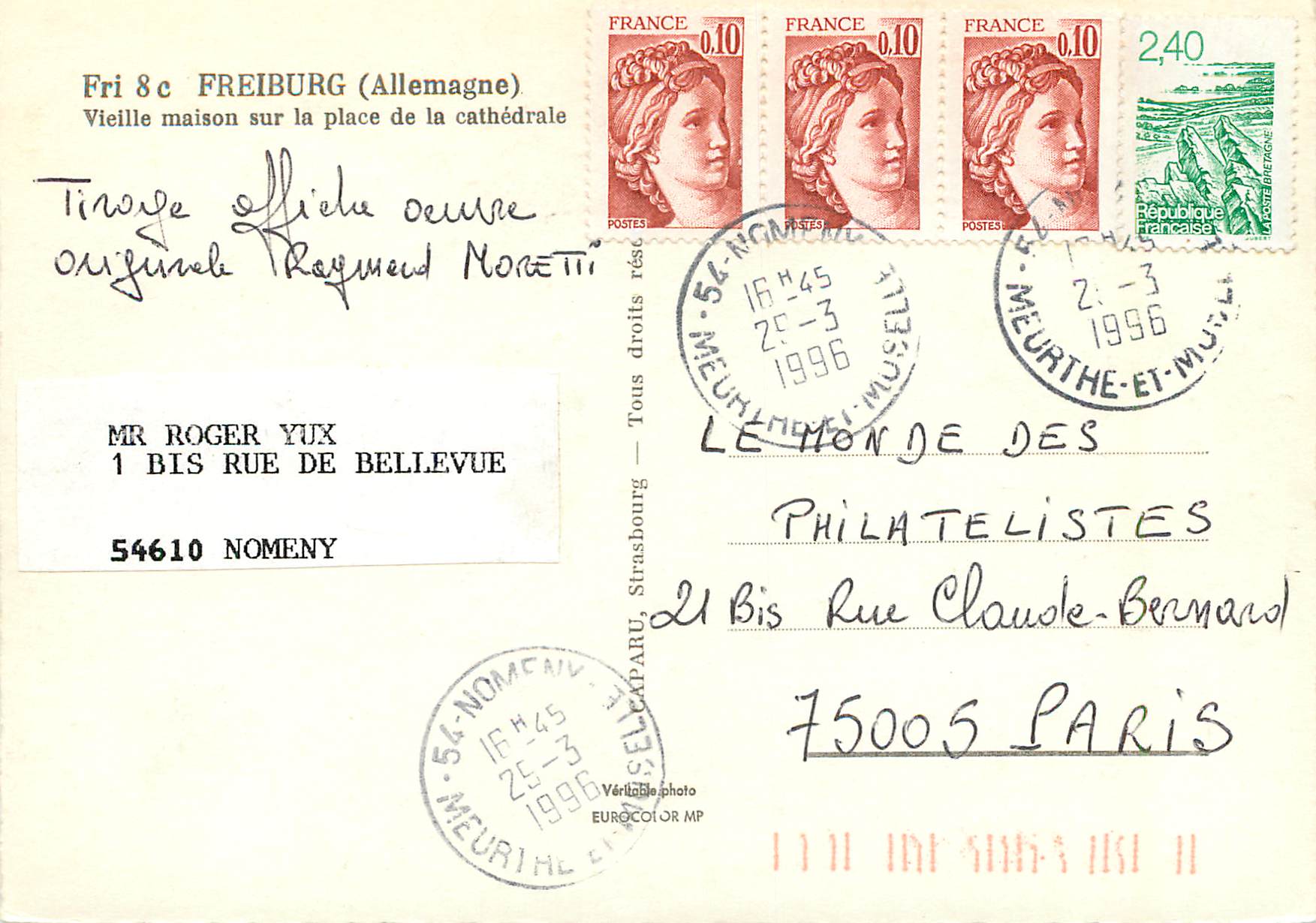 CPM Freiburg (Allemagne) Vieille maison sur la place de la cathedrale — Rückseite
