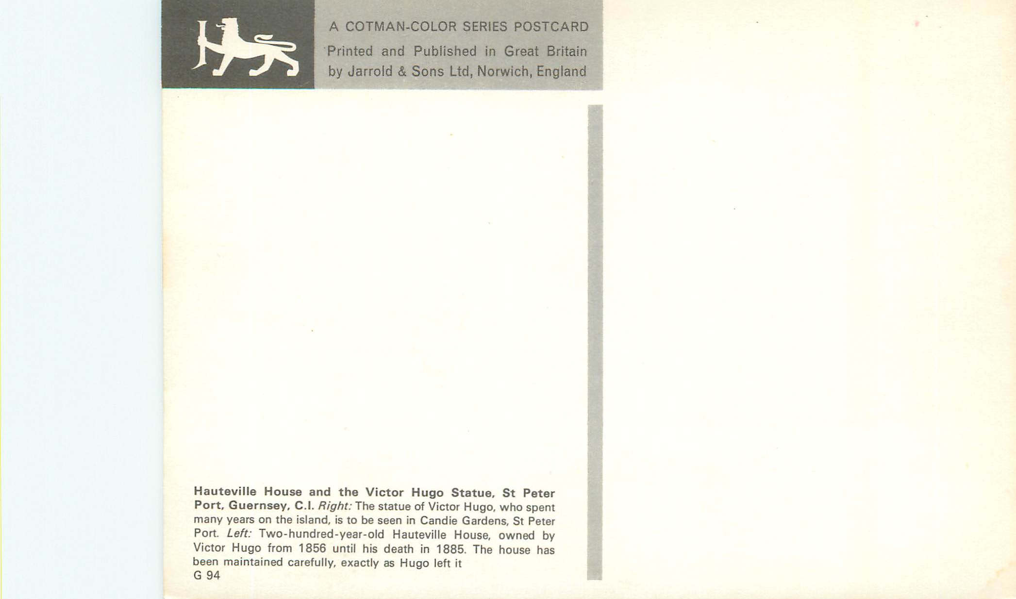 CPM Guernsey Post Office-Stamp-Card Victor Hugo — Rückseite