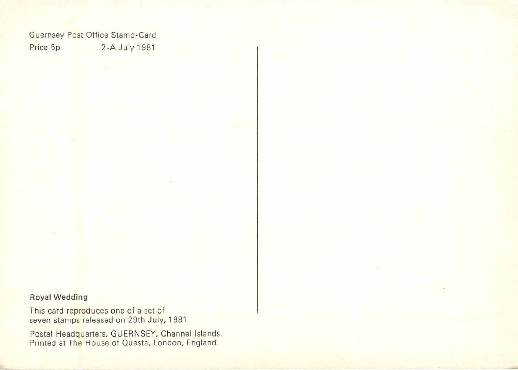 CPM Guernsey Post Office Stamp Card Lady Diana Prince Charles — Rückseite