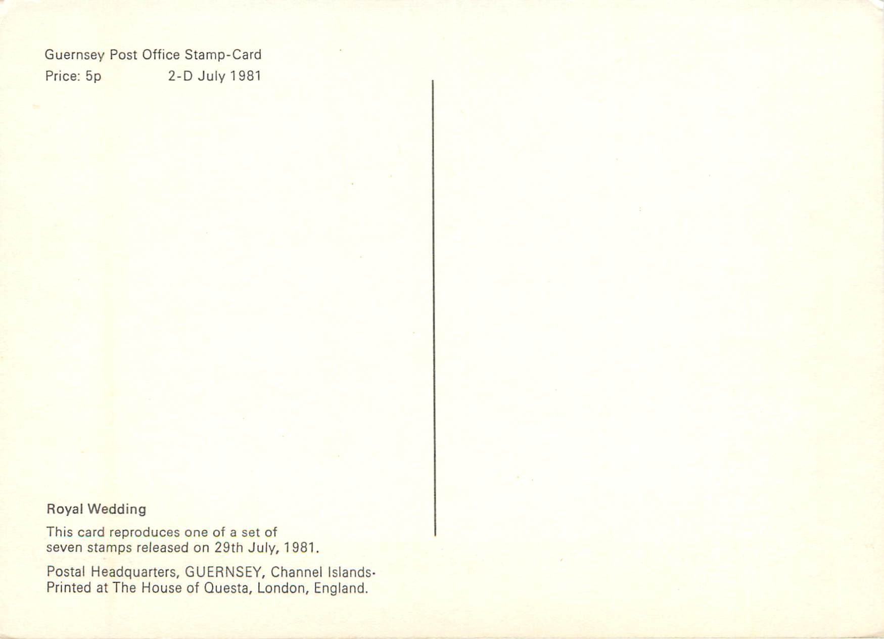 CPM Guernsey Post Office Stamp Card Lady Diana Prince Charles — Rückseite