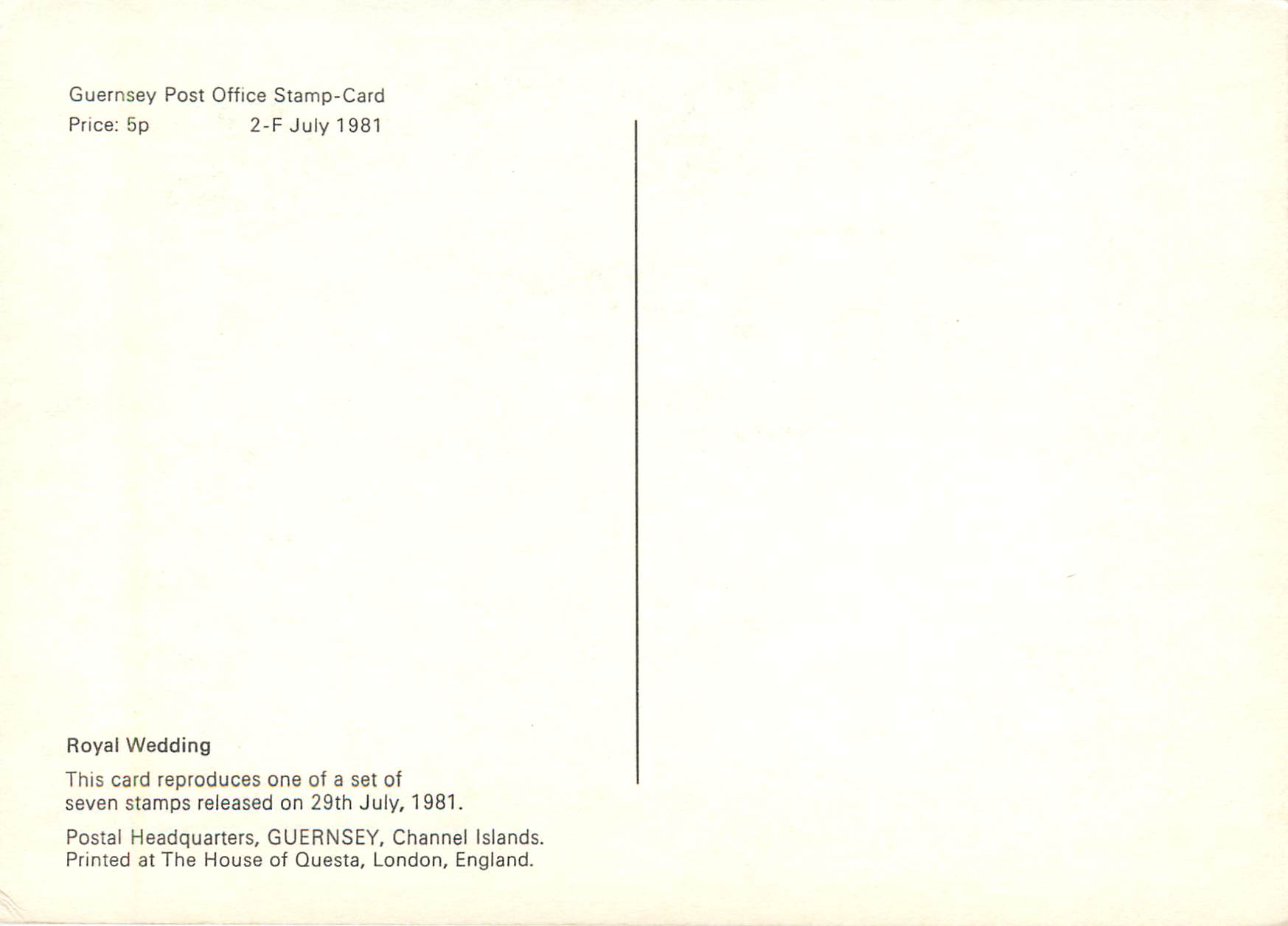 CPM Guernsey Post Office Stamp Card Lady Diana  — Rückseite