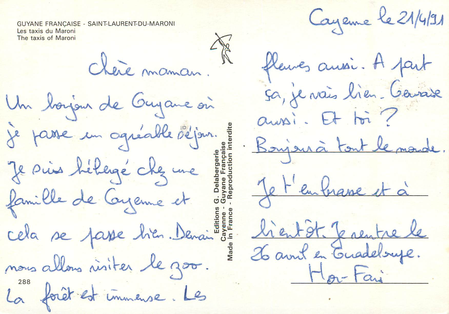 CPM Guyane Francaise Saint-Laurent-du-Maroni Les Taxis du Maroni — Rückseite