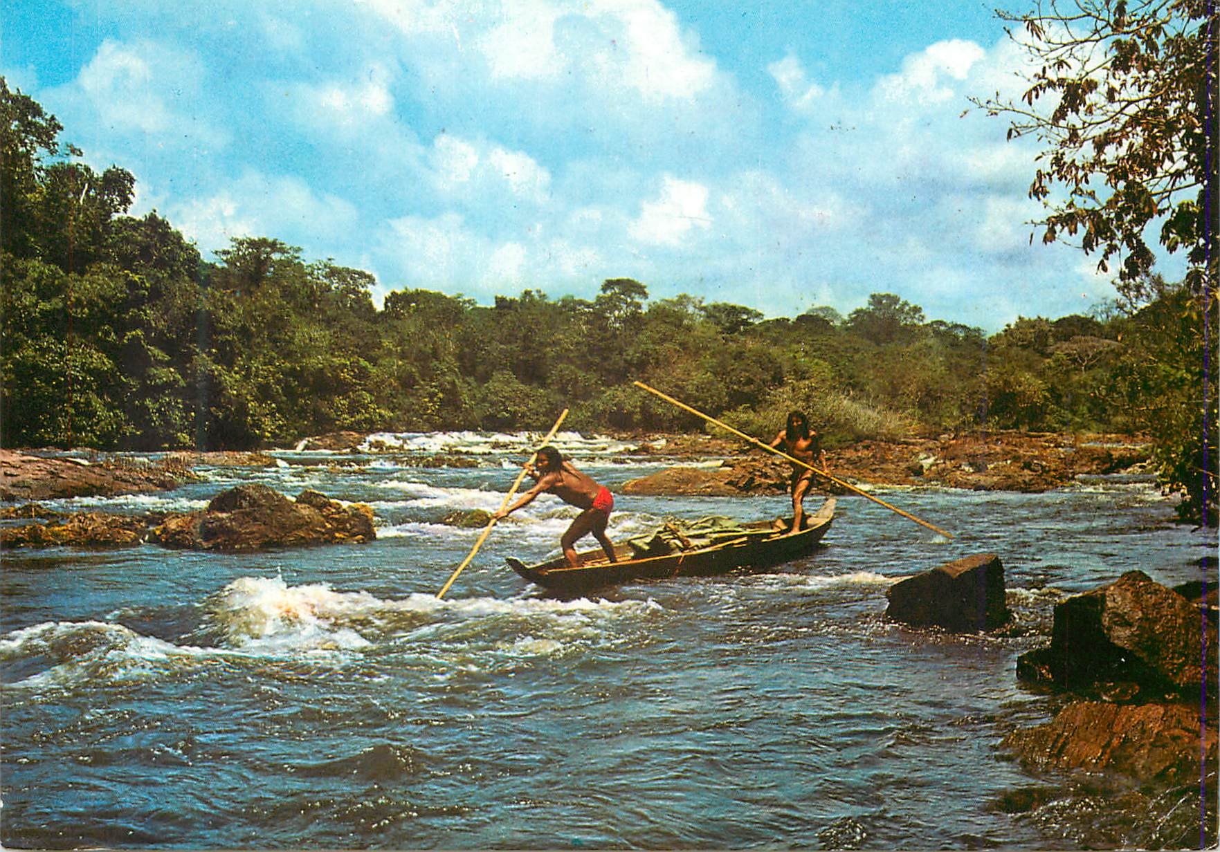 CPM Guyane Francaise Haut Itany Indiens Wayana en canot dans les rapides