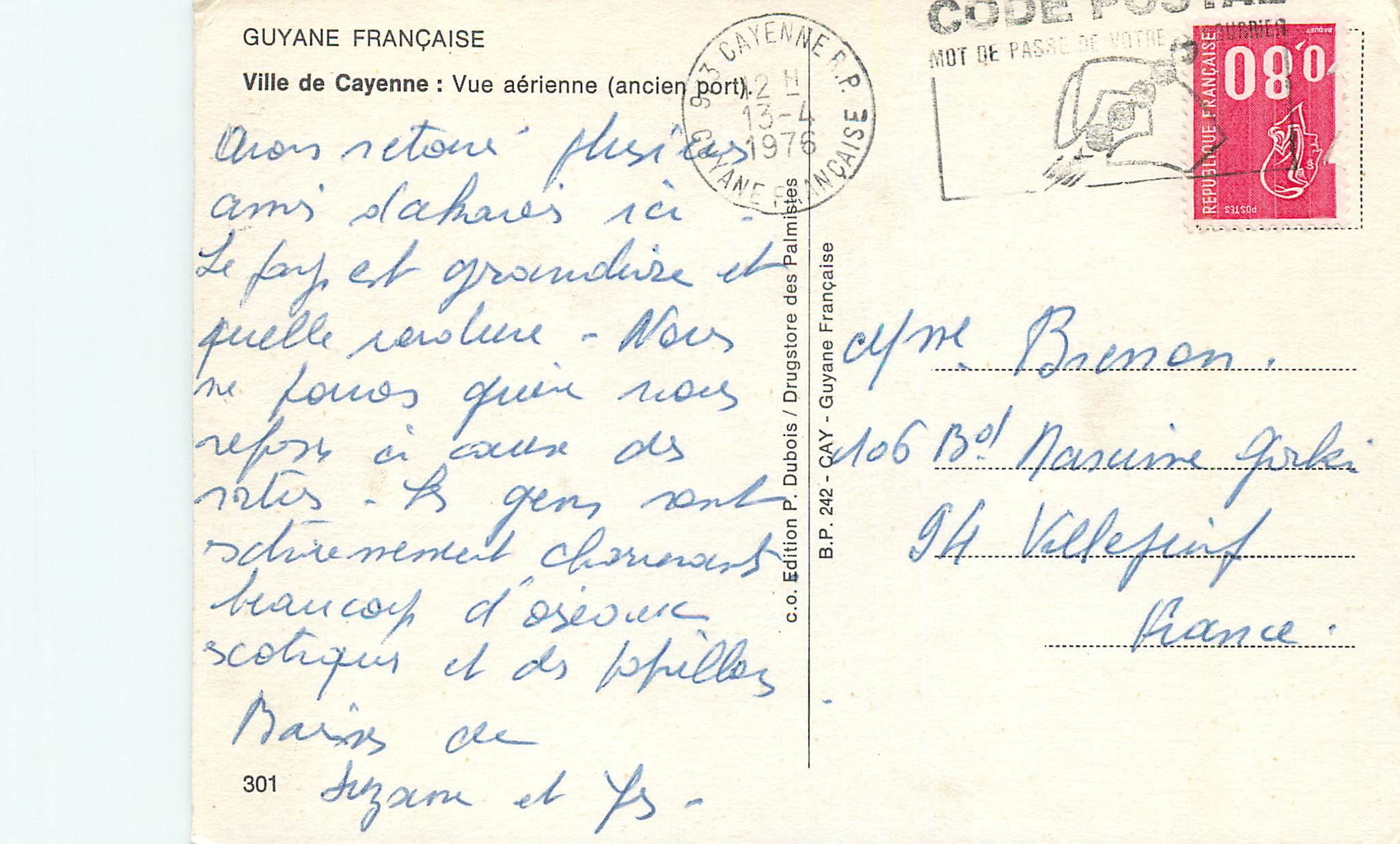 CPM Guyane Francaise Ville de Cayenne vue aerienne (ancien port) — Rückseite