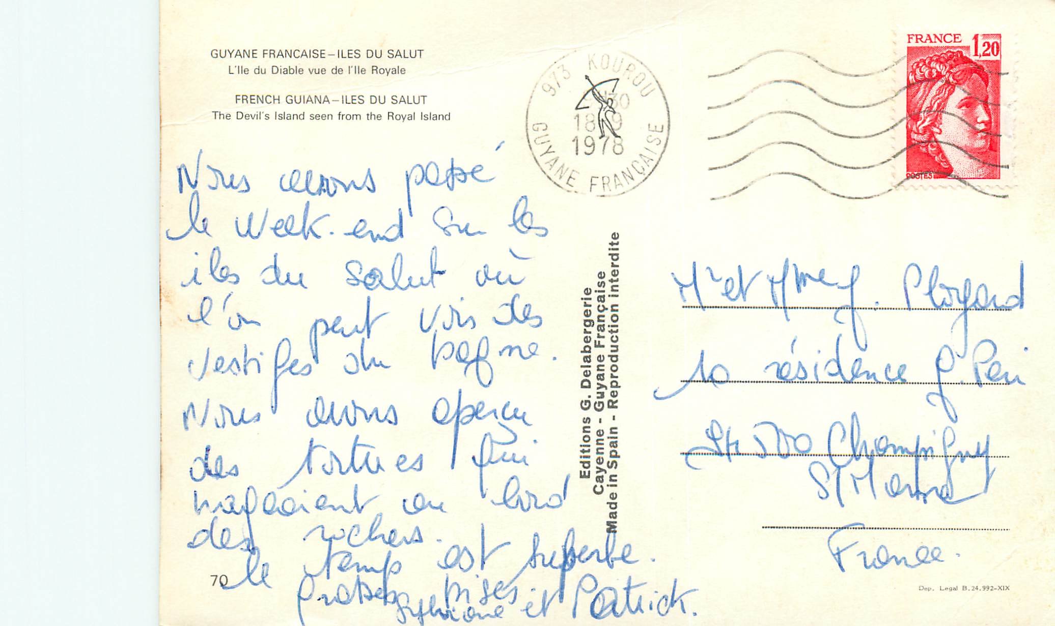 CPM Guyane Francaise Iles du Salut L'ile du Diable vue de l'ile Royale — Rückseite