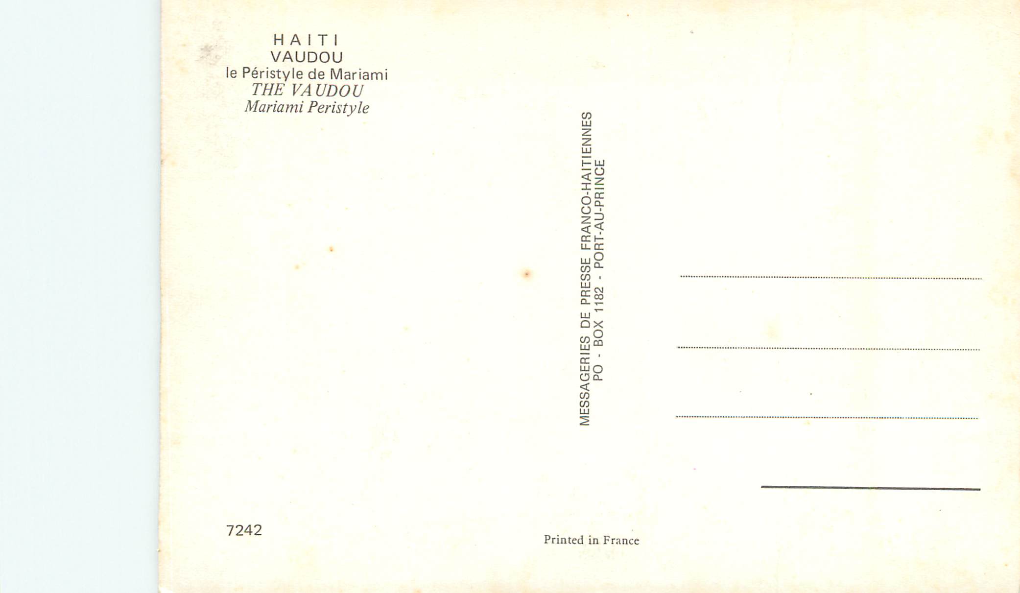 CPM Haiti Vaudou le Peristyle de Mariami — Back