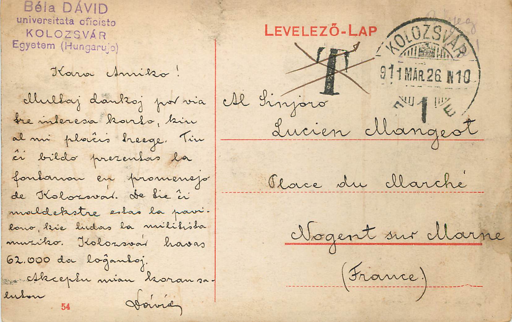 CPA Kolozsvar Setateri sesziel — Verso