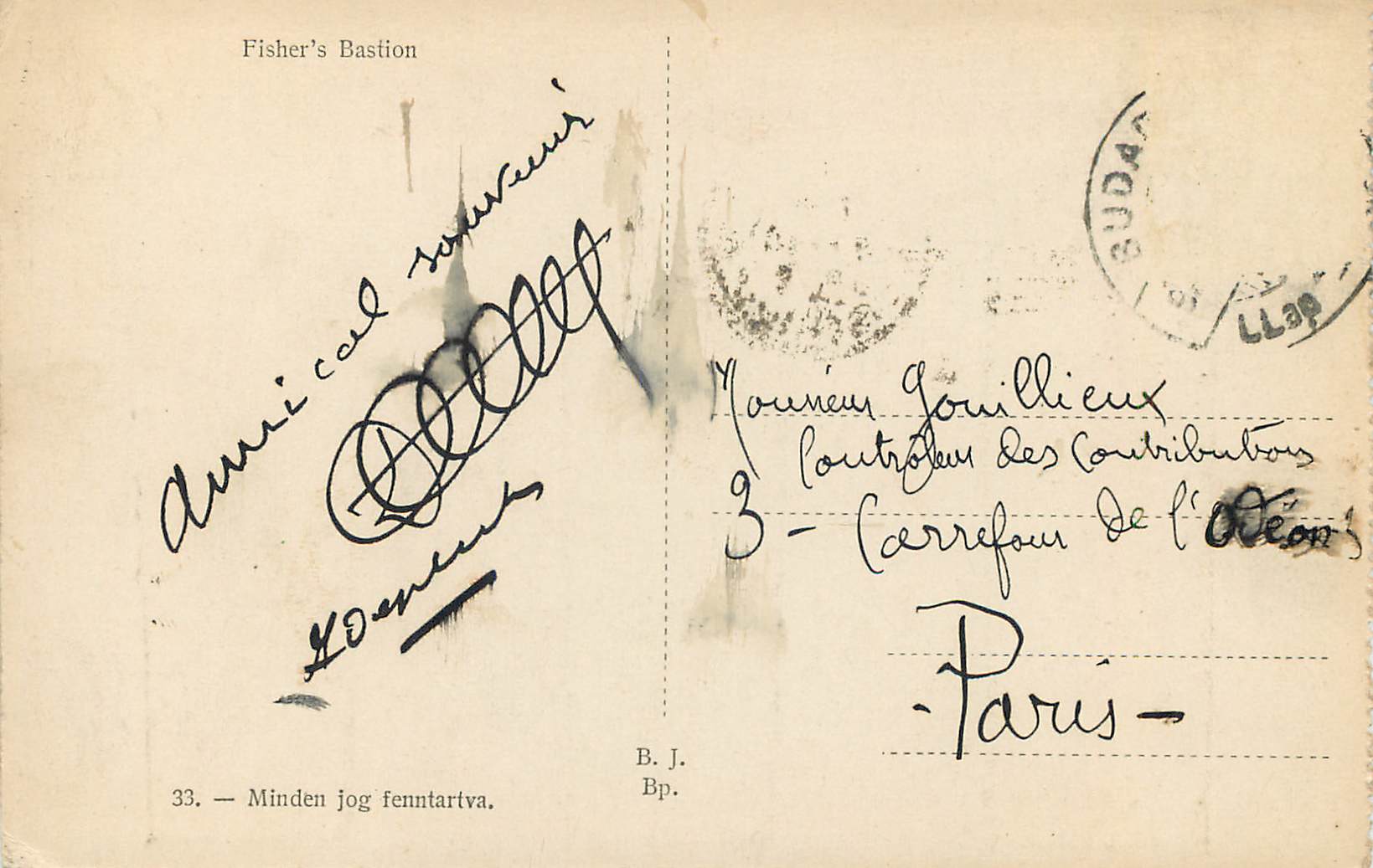 CPA Budapest Le Bastion des Pecheurs — Rückseite