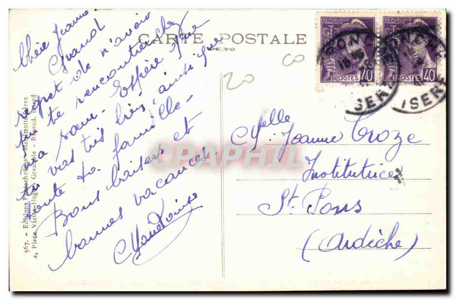 Isere - Grenoble - Les grands Boulevards La rue Felix Poulet L'Eglise St Louis et le Moucherotte - CPA  — Verso