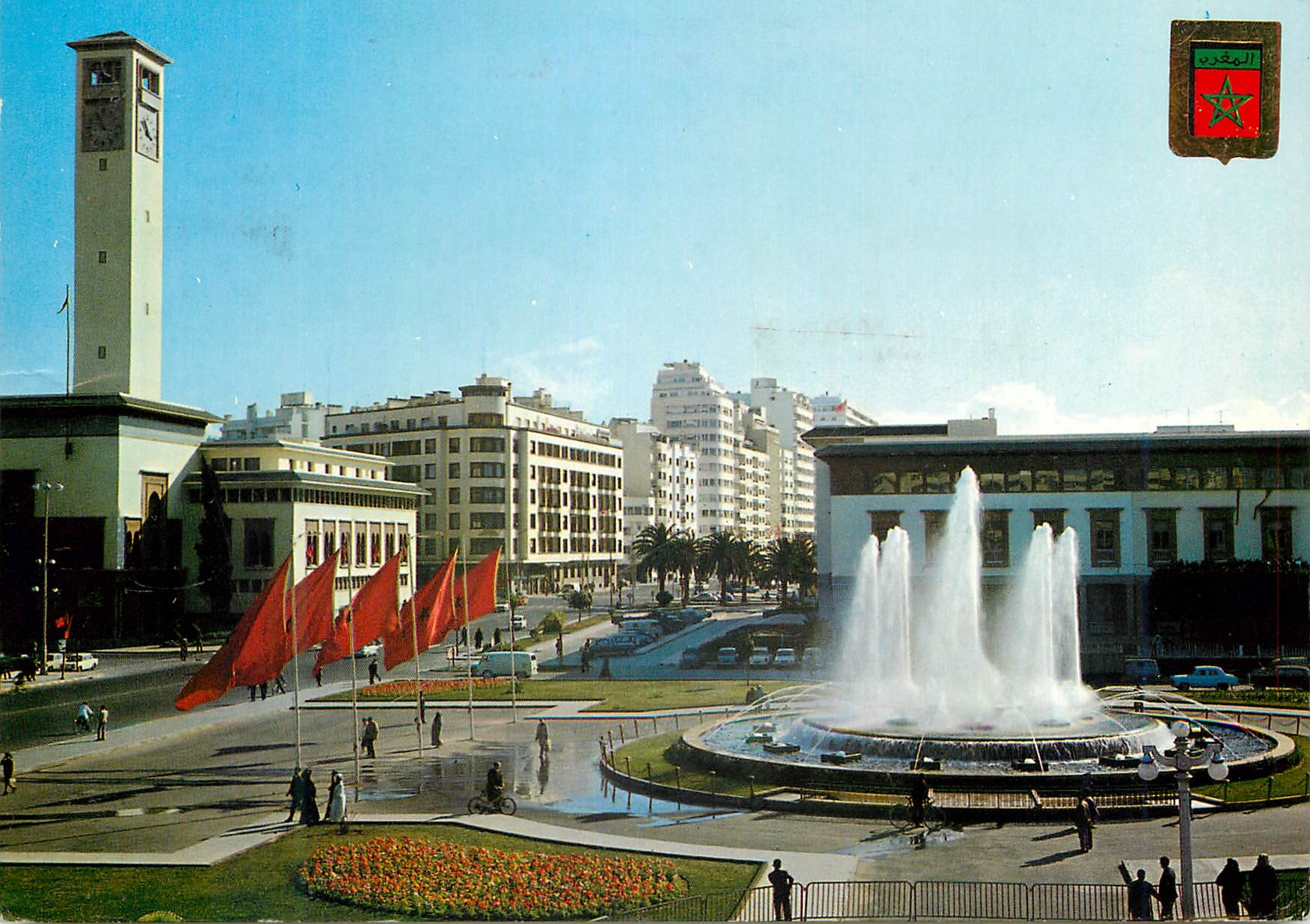CPM Casablanca fontaine lumineuse et musicale place des nations unies
