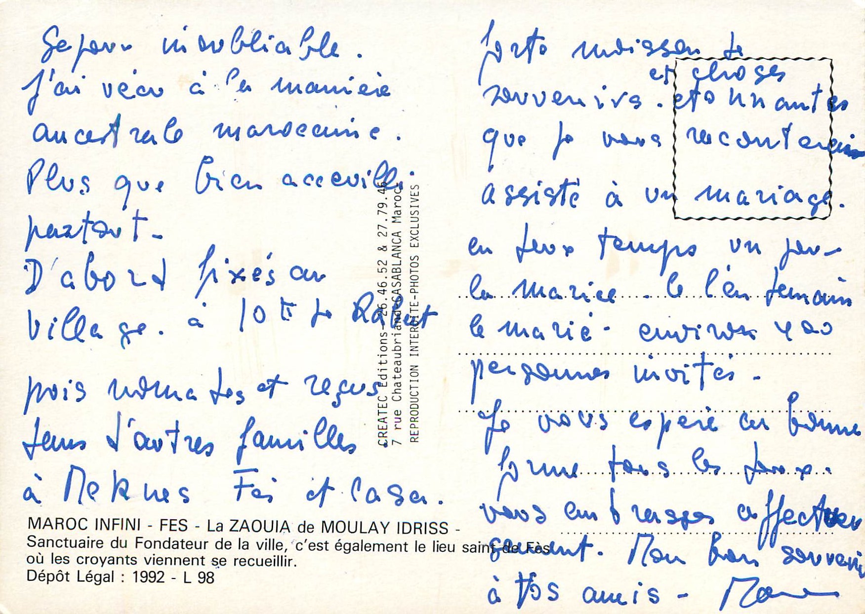 CPM Fes moroc infini la zaouia de moulay idriss sanctuaire du fondateur de la ville — Rückseite
