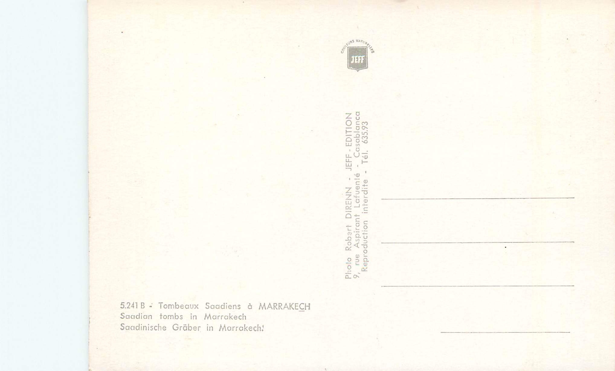 CPM Marrakech tombeaux saadiens — Rückseite