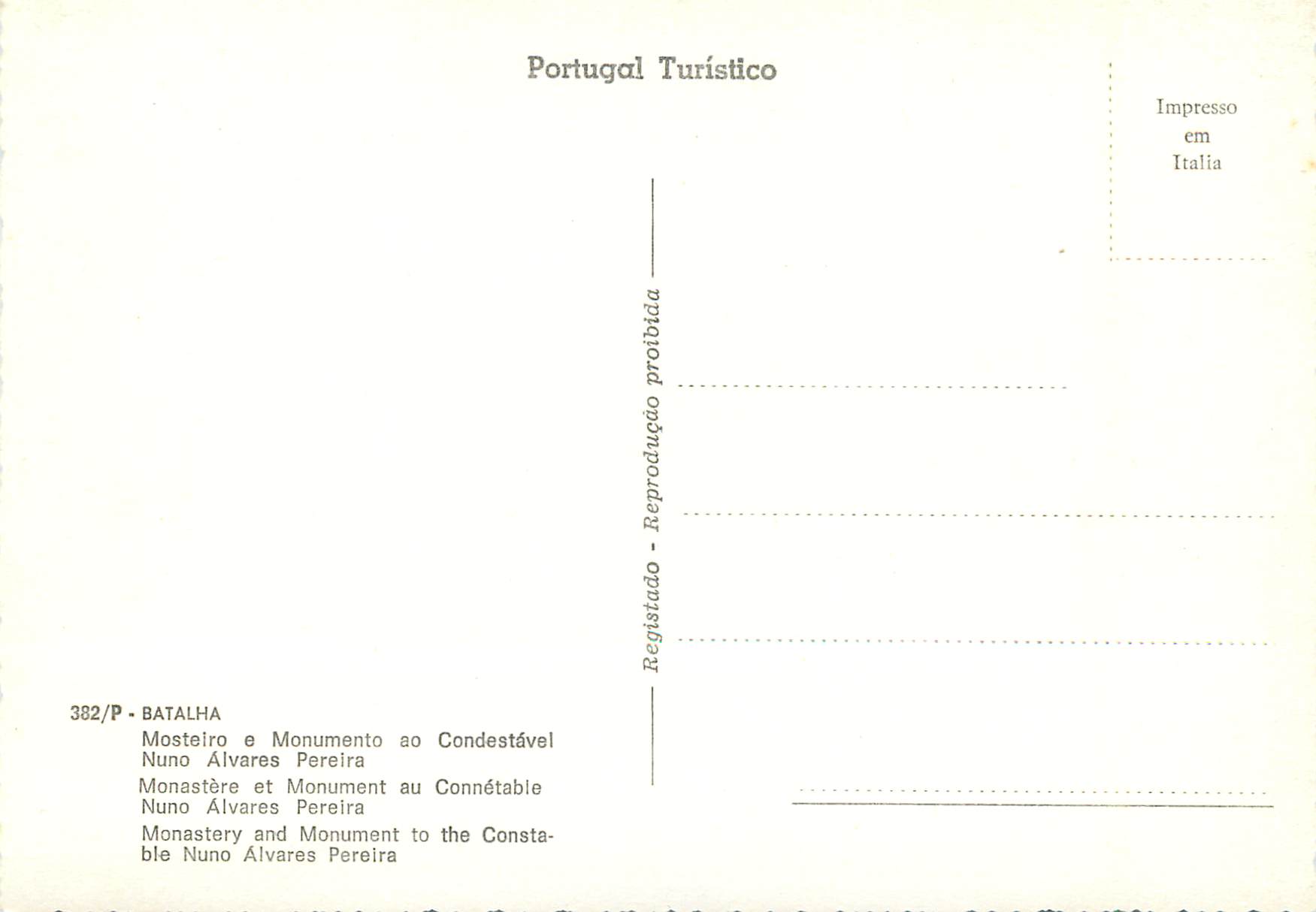 CPM Portugal Batalha Monastere et Monument au Connetable — Rückseite