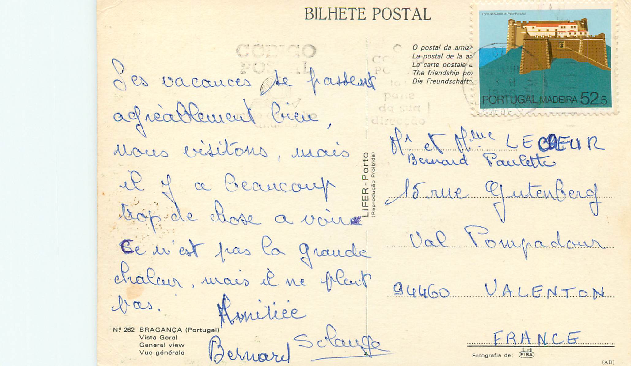 CPM Portugal Braganca Vue generale — Rückseite