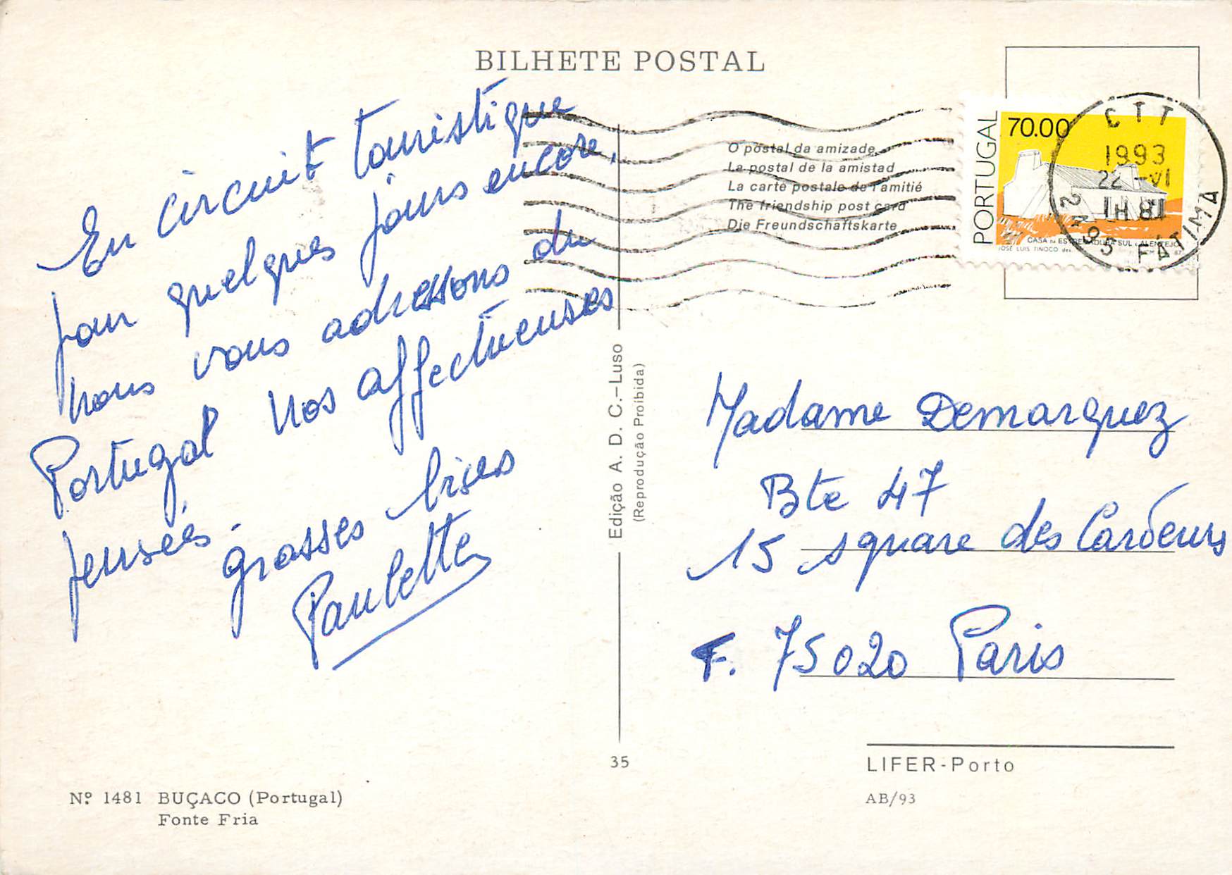 CPM Portugal Bucaco Fonte Fria — Rückseite
