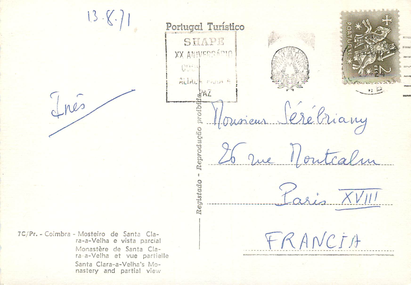 CPM Portugal Coimbra Monastere de Santa Clara a Velha et vue partielle — Rückseite