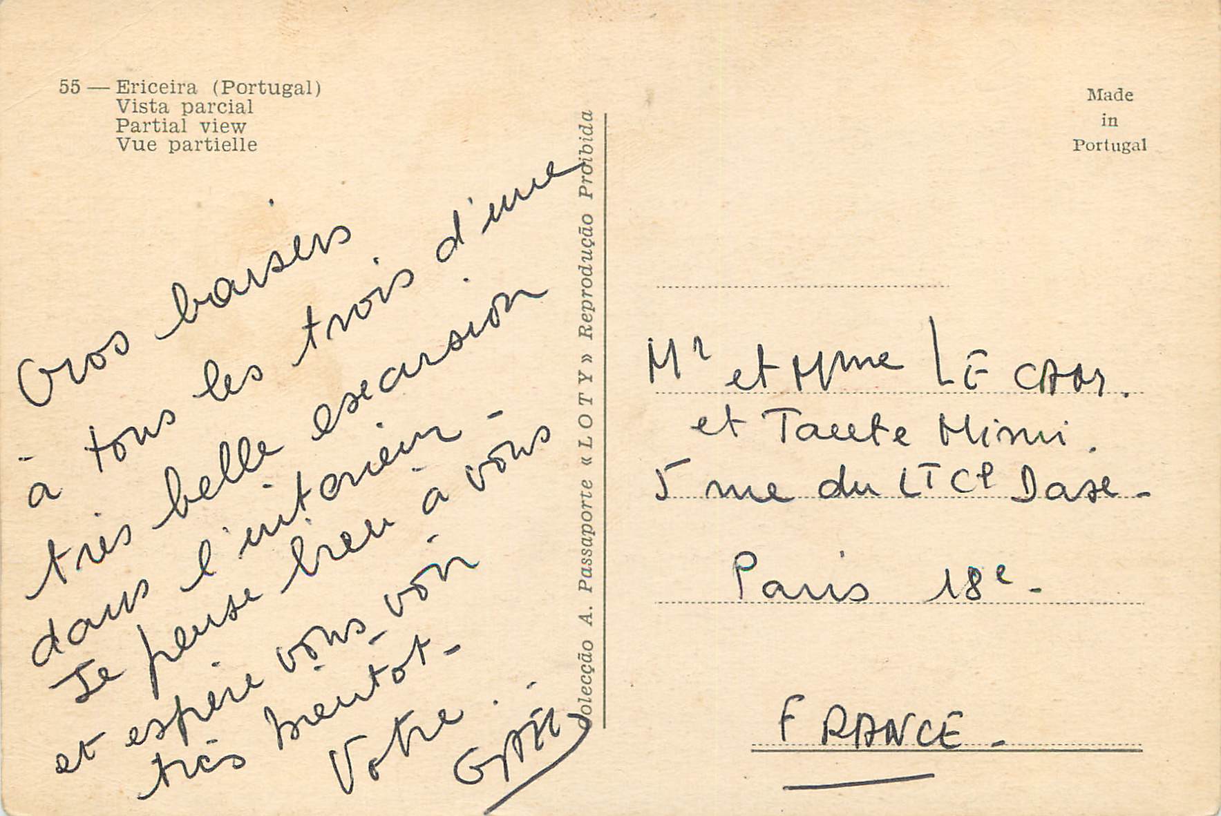 CPM Portugal Ericeira Vue partielle — Rückseite