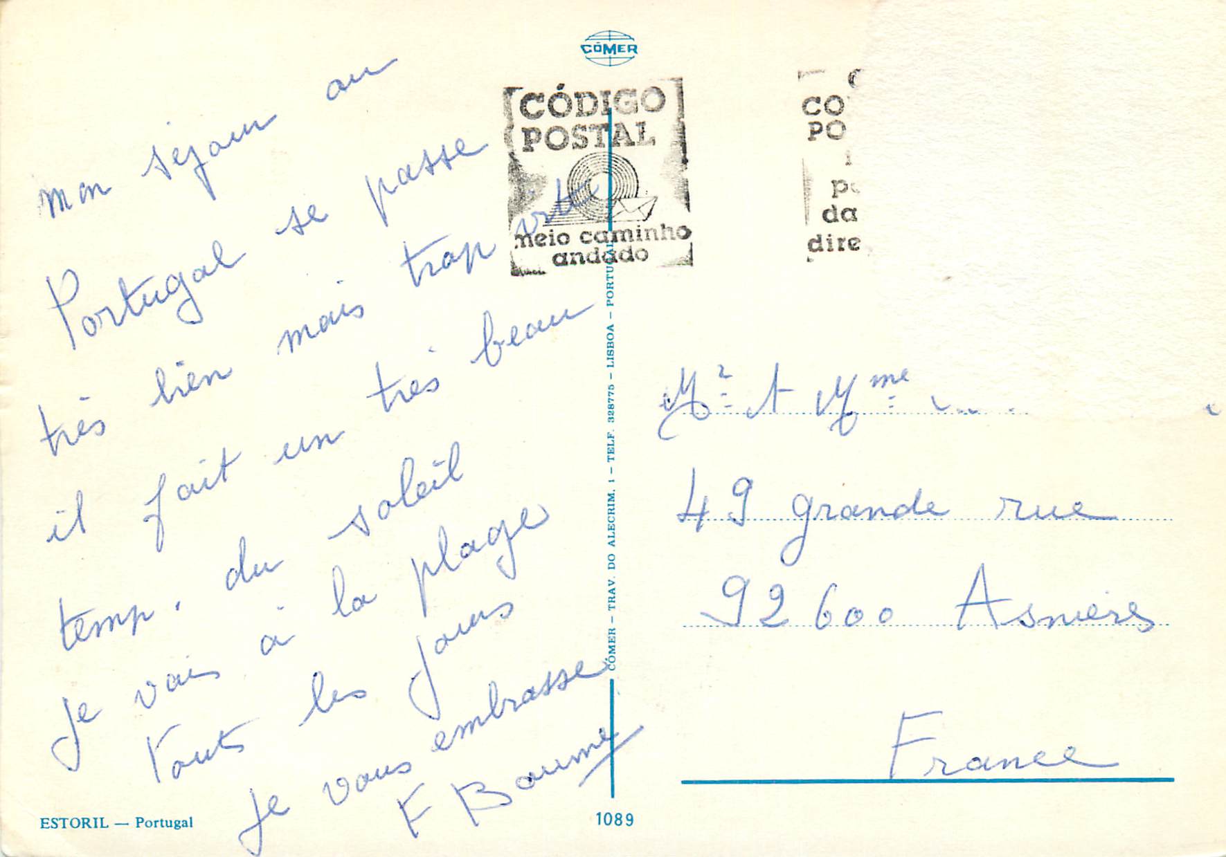 CPM Portugal Estoril Souvenir Estoril — Rückseite