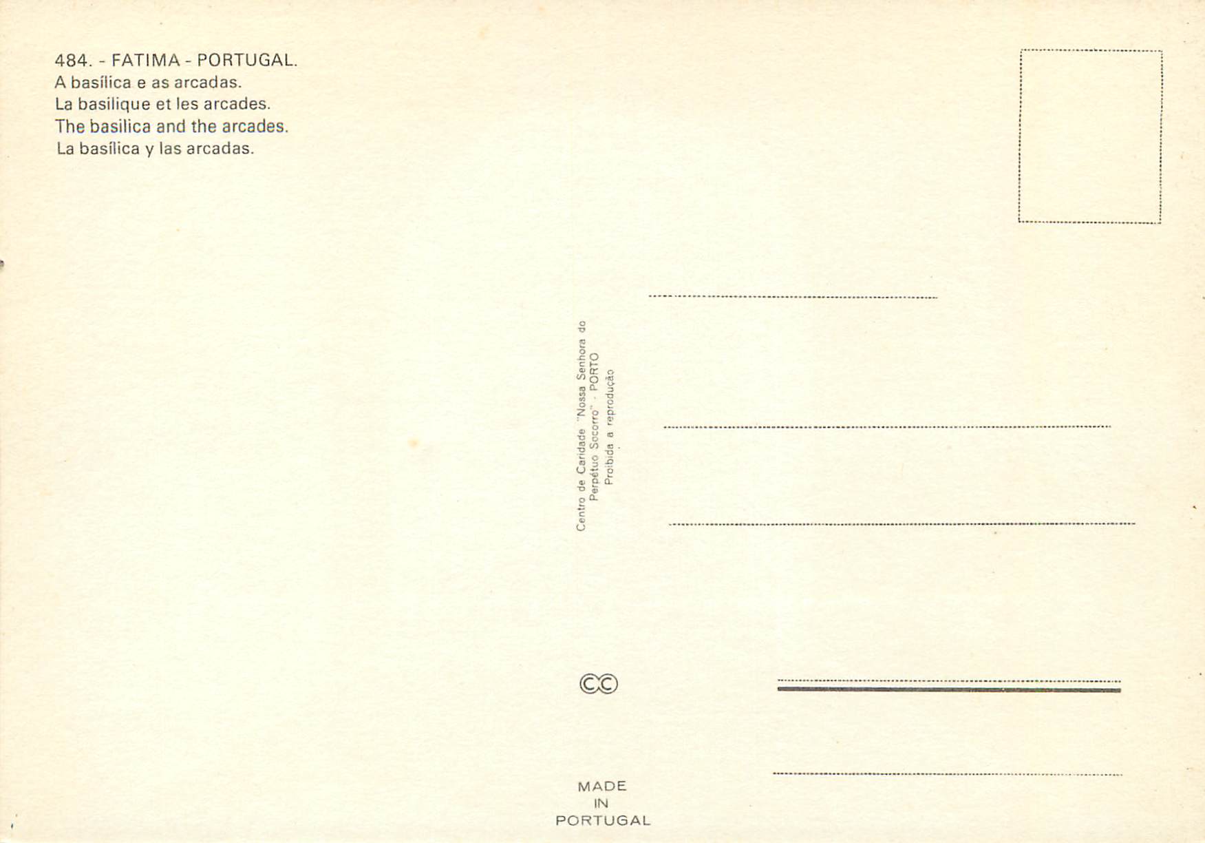 CPM Portugal Fatima La basilique et les arcades — Rückseite