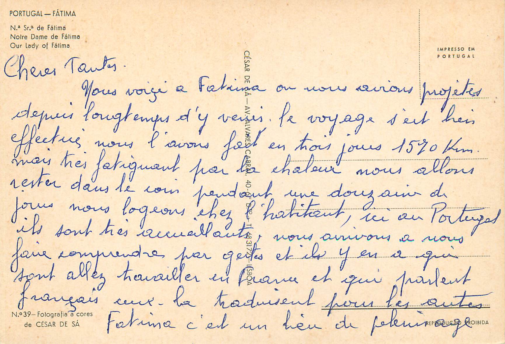CPM Portugal Fatima Notre Dame de Felimo — Rückseite