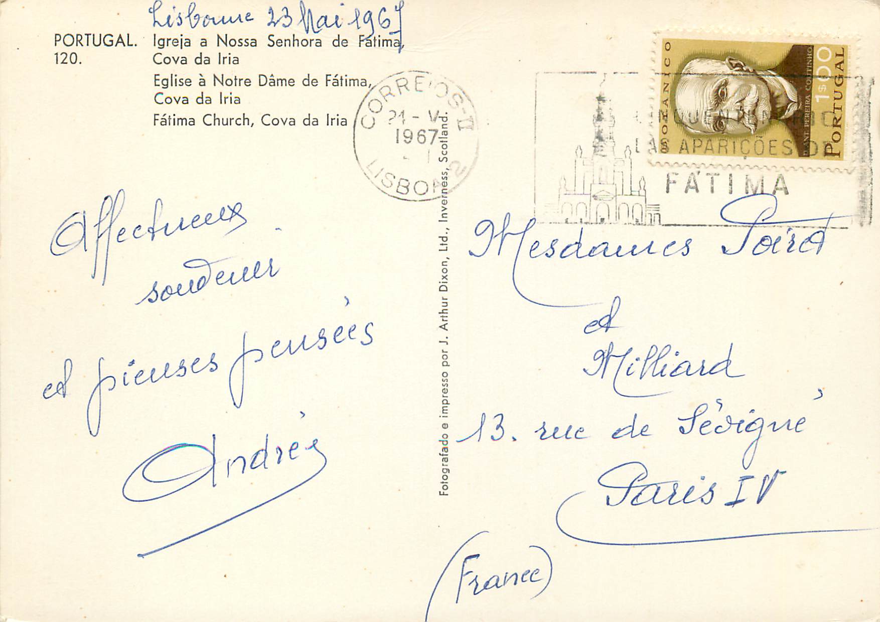 CPM Portugal Fatima Eglise a Notre Dame de Fatima — Rückseite