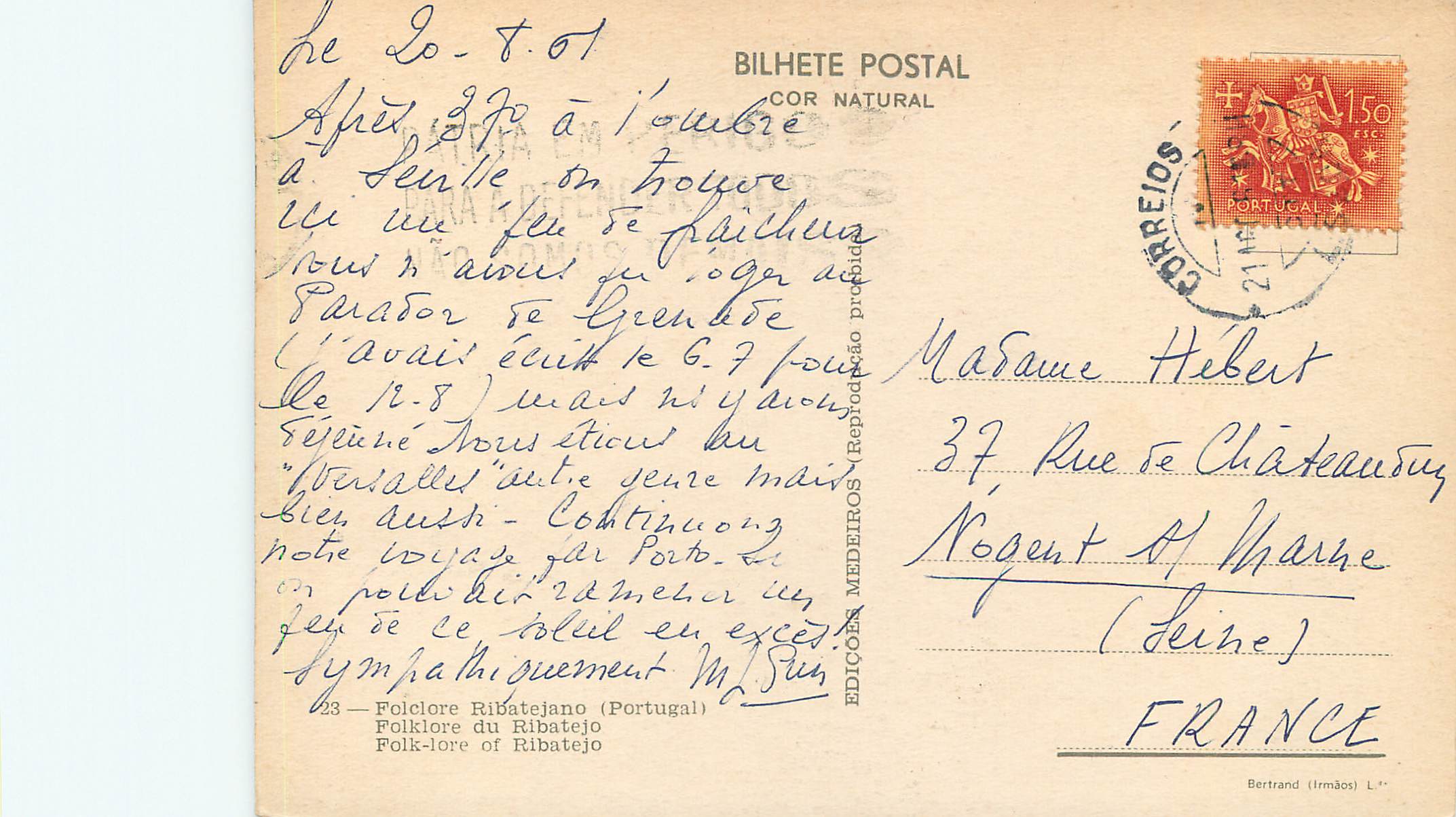 CPM Portugal Folklore du RIbatejo — Verso
