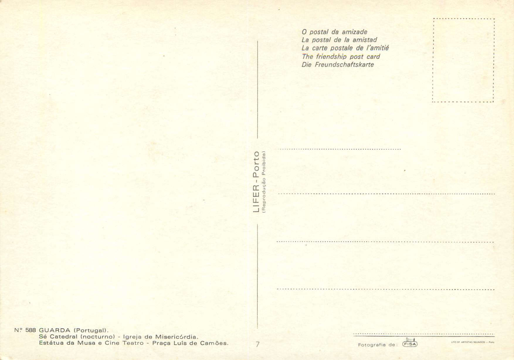 CPM Portugal Guarda Prace Luis de Camoes — Rückseite