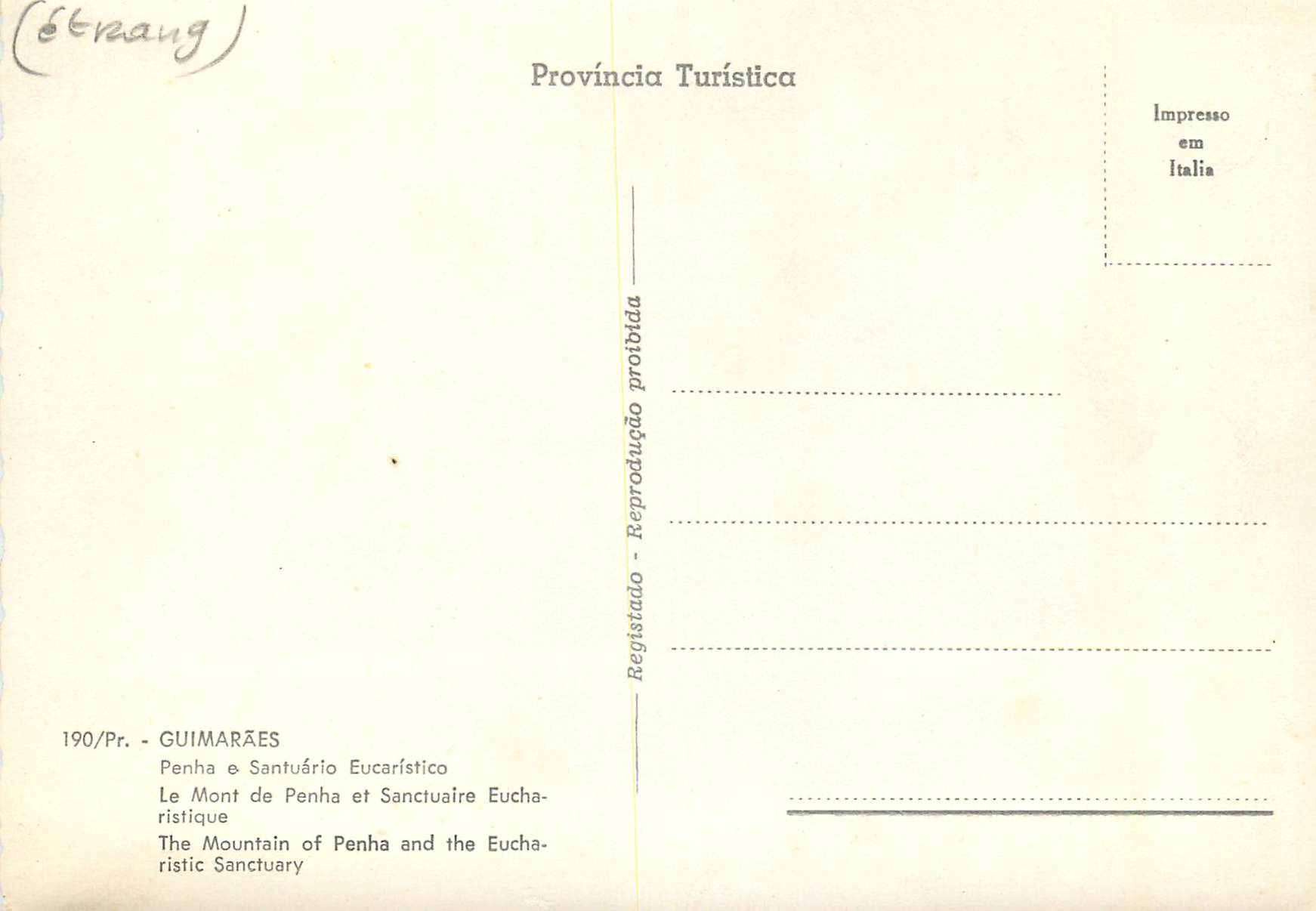 CPM Portugal Guimaraes Le Mont de Penha et sanctuaire Eucharistique — Back