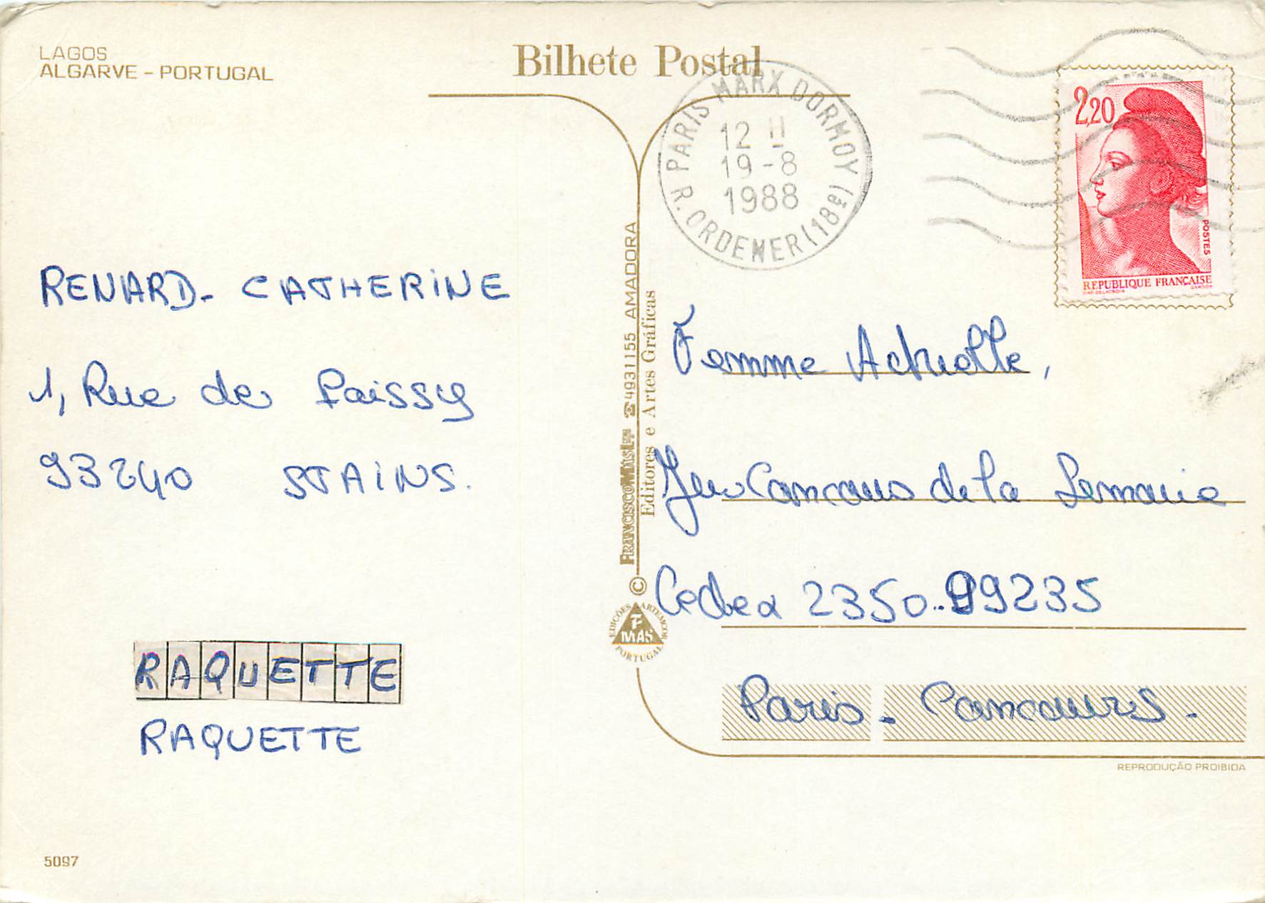 CPM Portugal Lagos Algarve — Rückseite