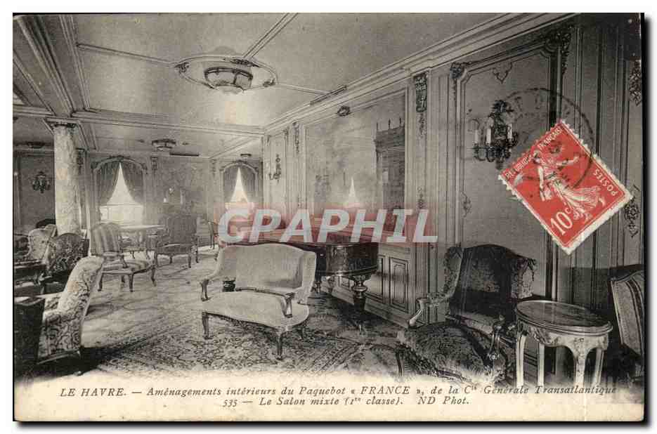 Le Havre — Aménagements intérieurs du paquebot « France », de la Cie Générale Transatlantique — Salon mixte (1ère classe) — ND Phot. — N° 535