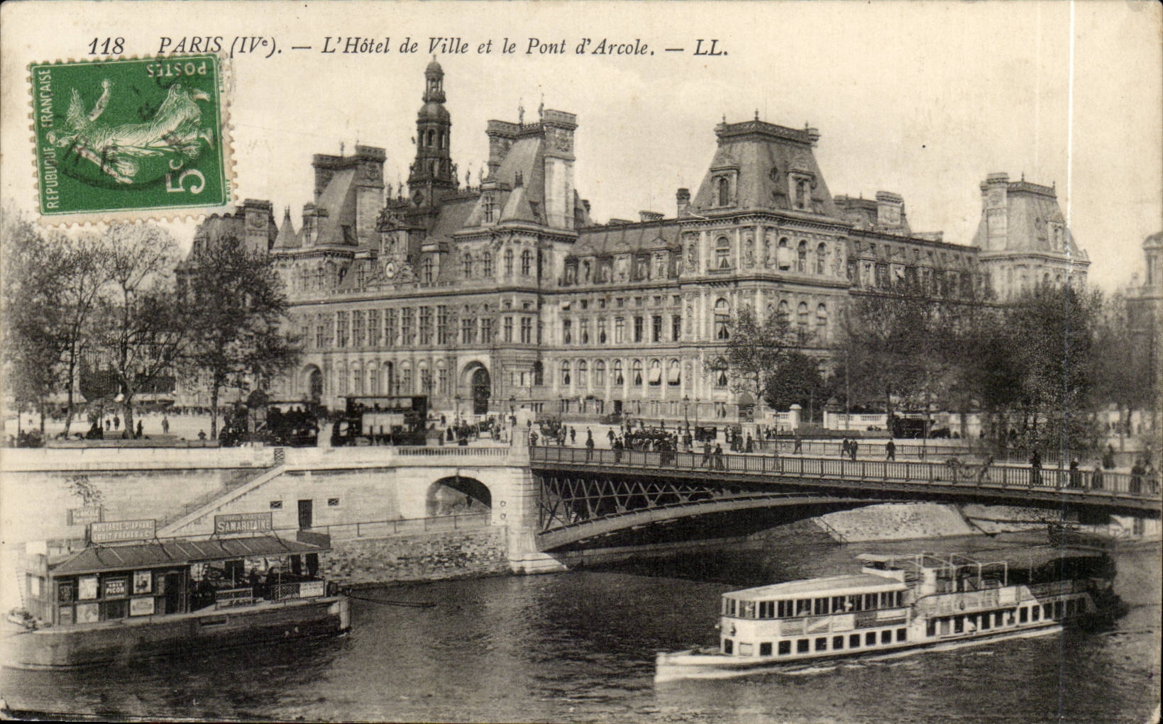 Paris (4) CPA L hotel de ville et l pont d arcole bateaux