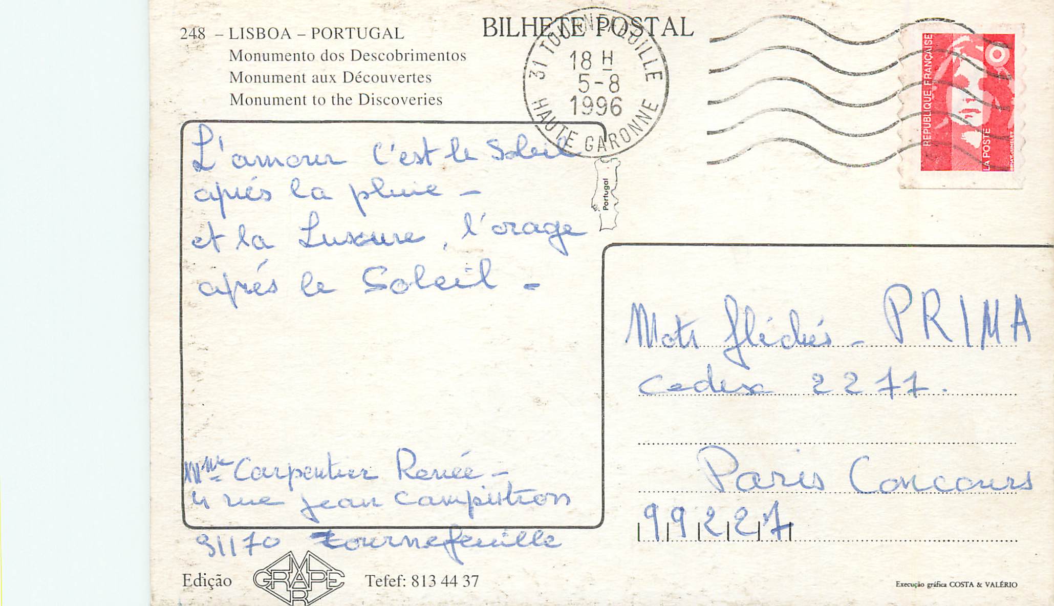 CPM 248 lisboa portugal monument aux decouvertes — Rückseite