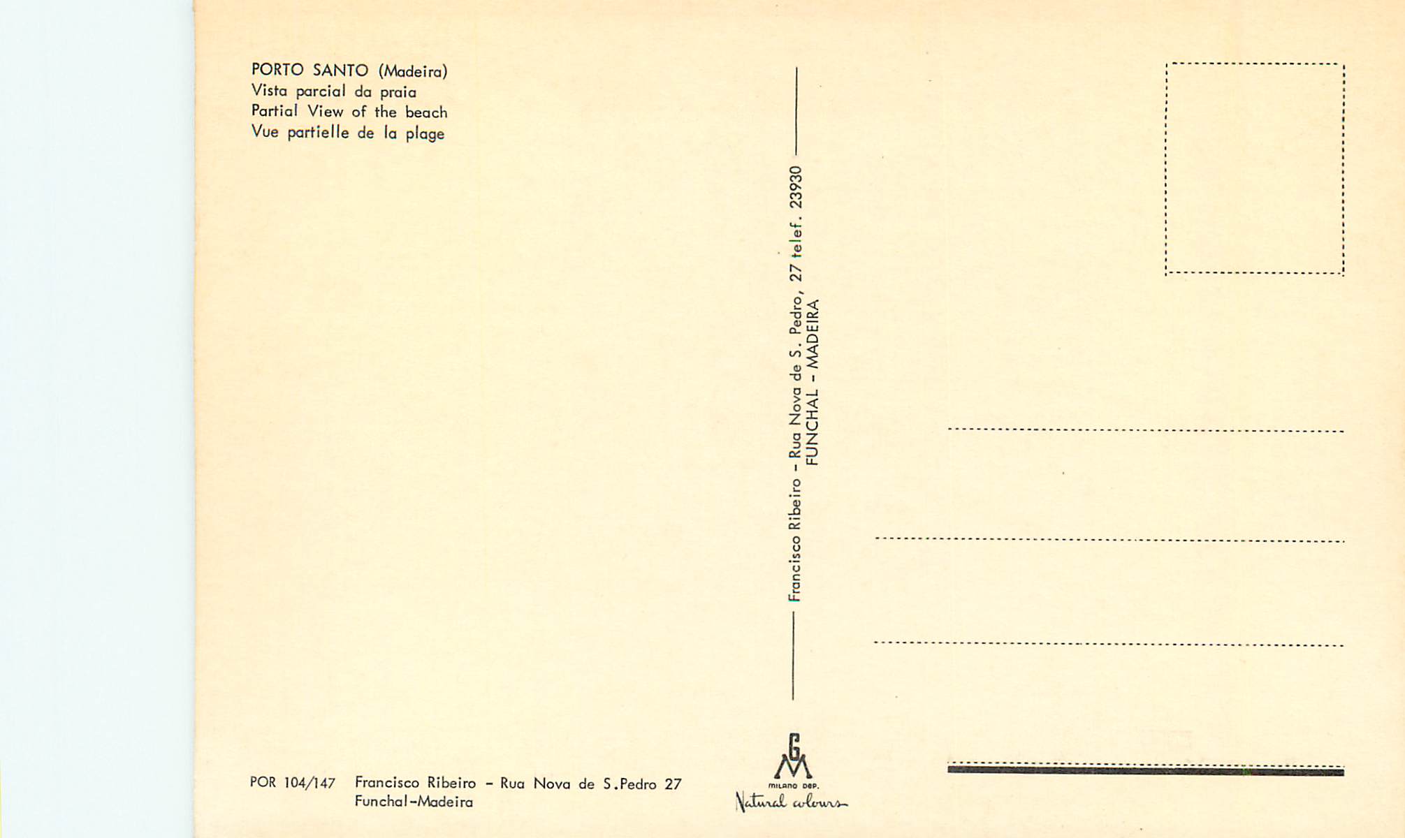 Porto Santo — Vue partielle de la plage — Francisco Ribeiro, Funchal — Rückseite