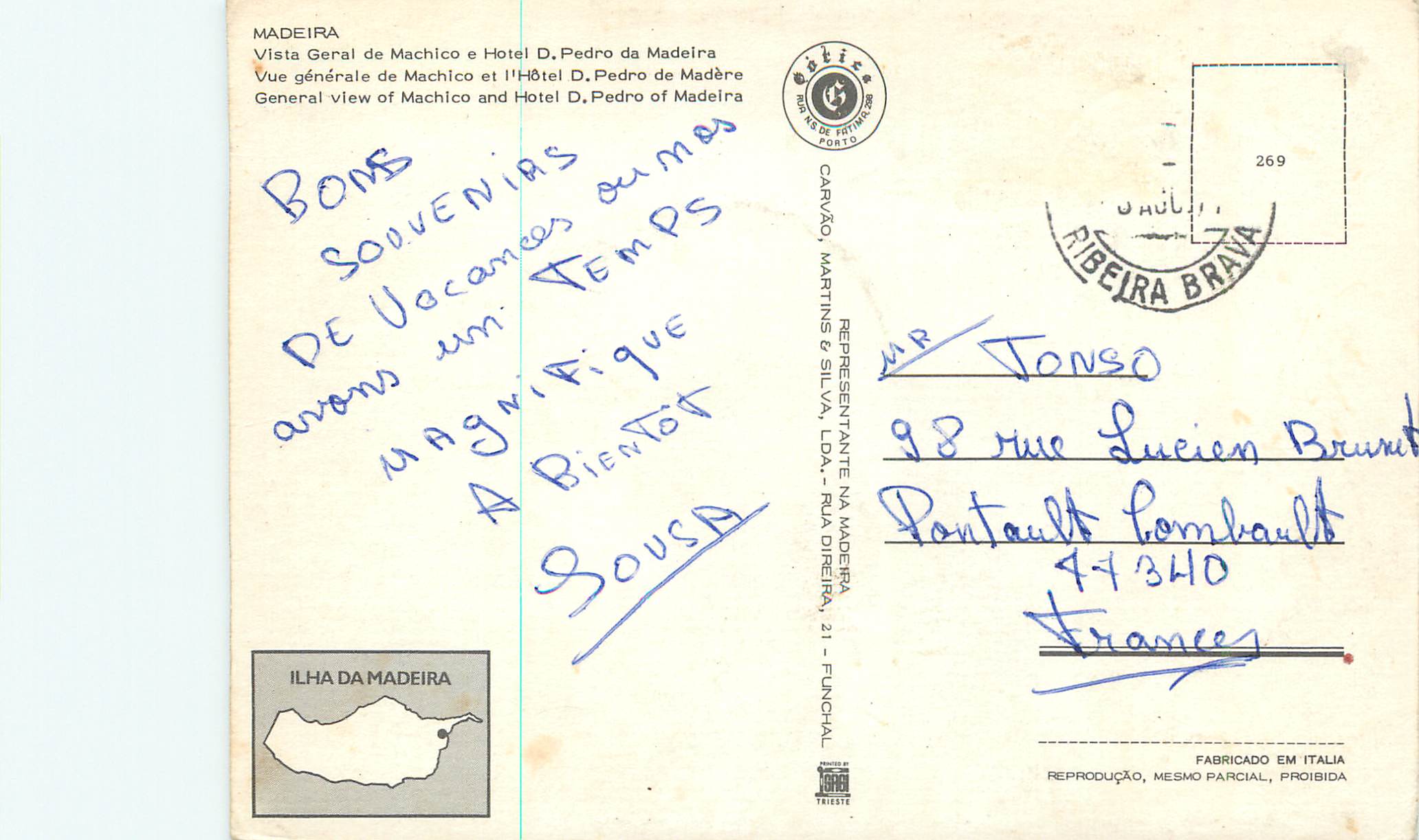 CPM Madeira vue generale de machico et l hotel d pedro de madere — Rückseite