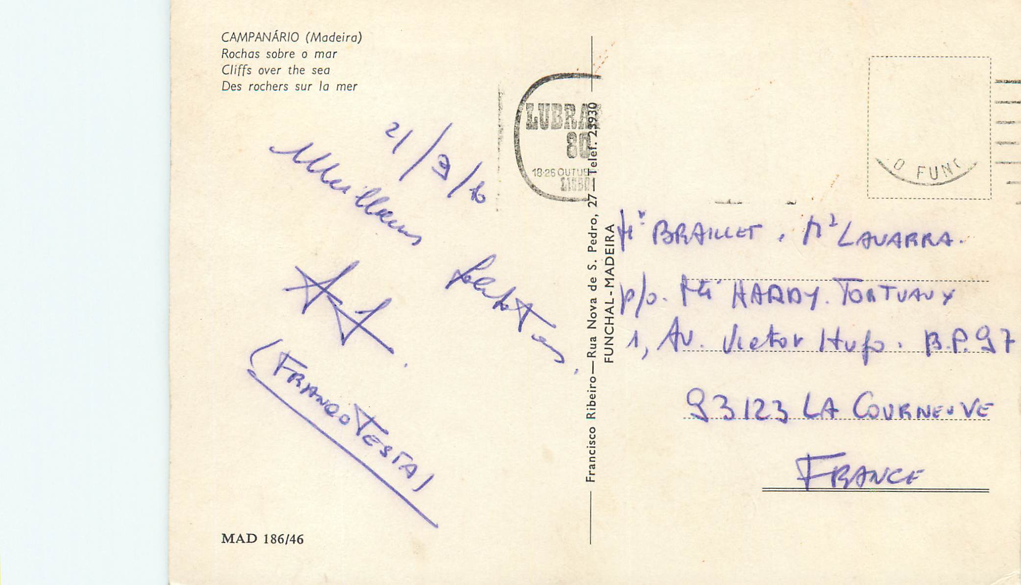 CPM Campanario madeira des roches sur la mer — Rückseite