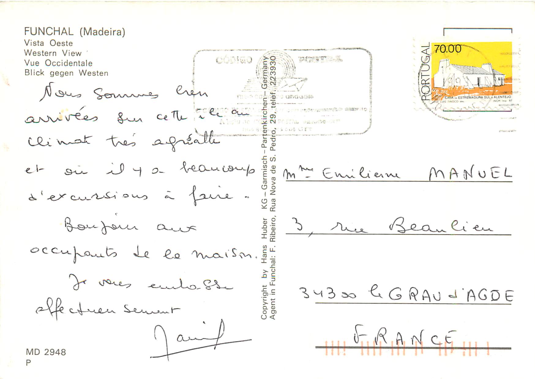 CPM Funchal madeira vue occidentale — Rückseite