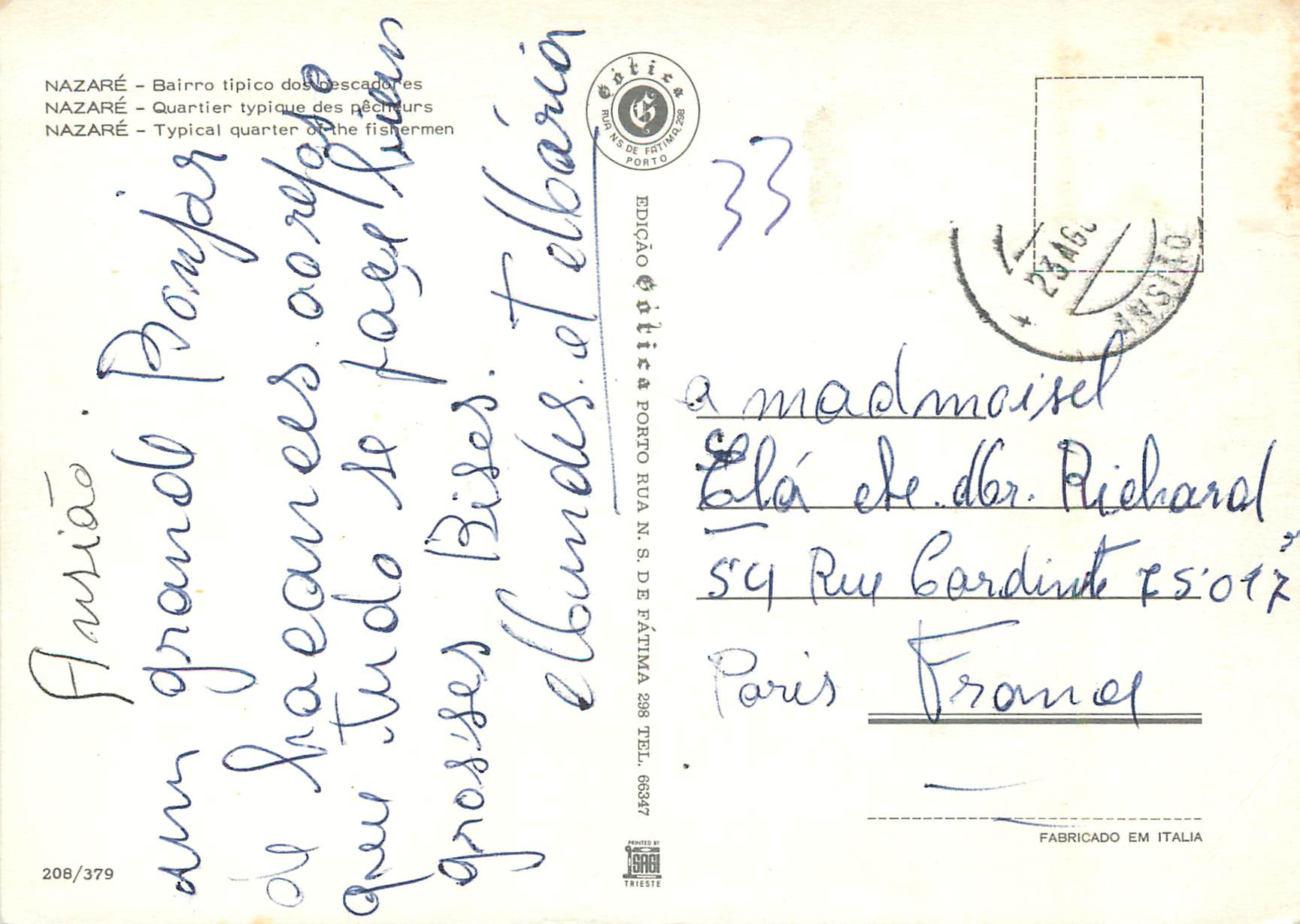CPM Nazare quartier typique des pecheurs — Rückseite