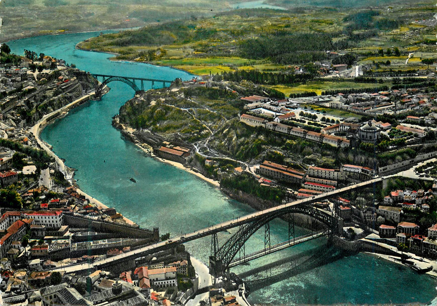 CPM 39c p porto ponts d luiz et d mariasur douro vue de l air