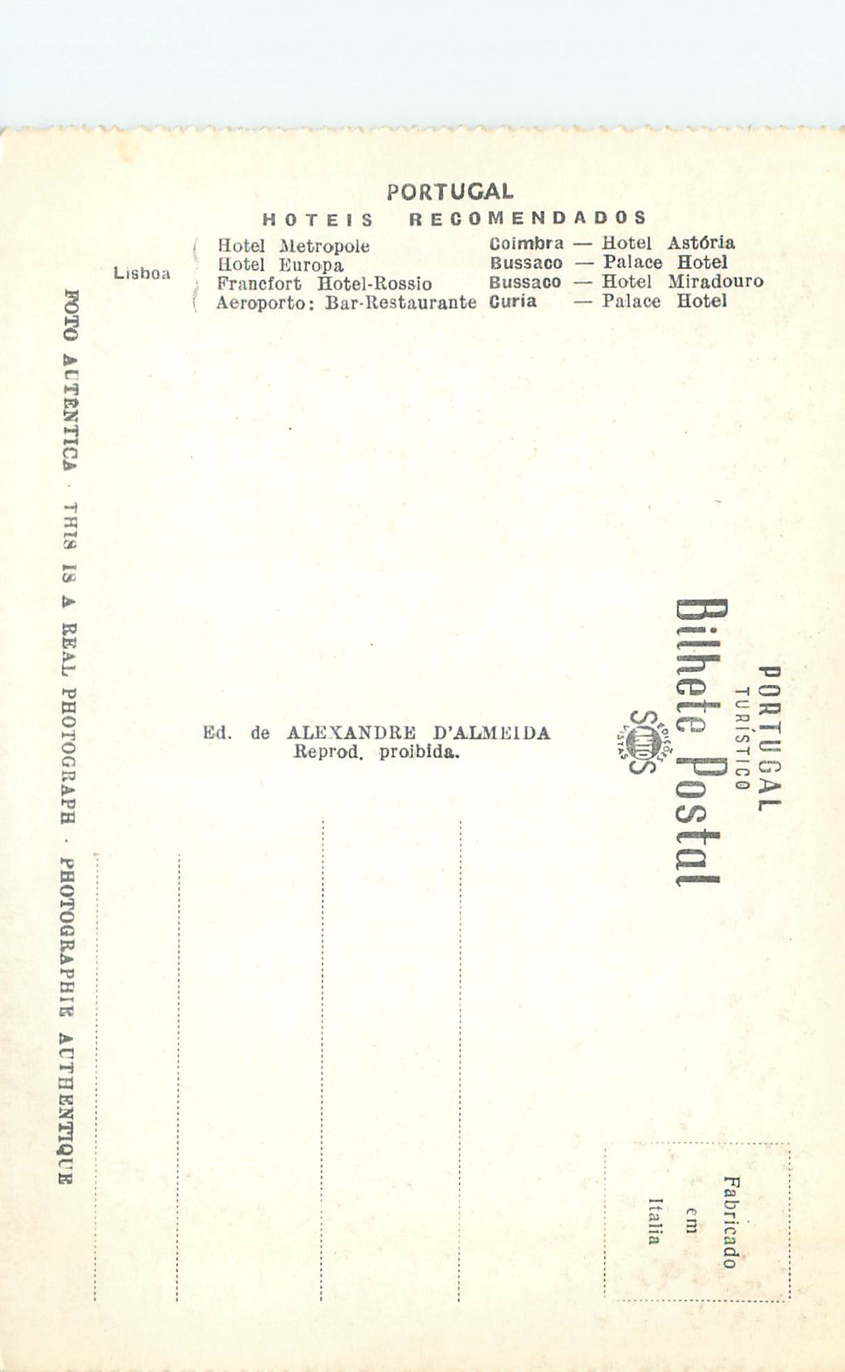 CPM 253 portugal bussaco floresta e palace hotel — Back