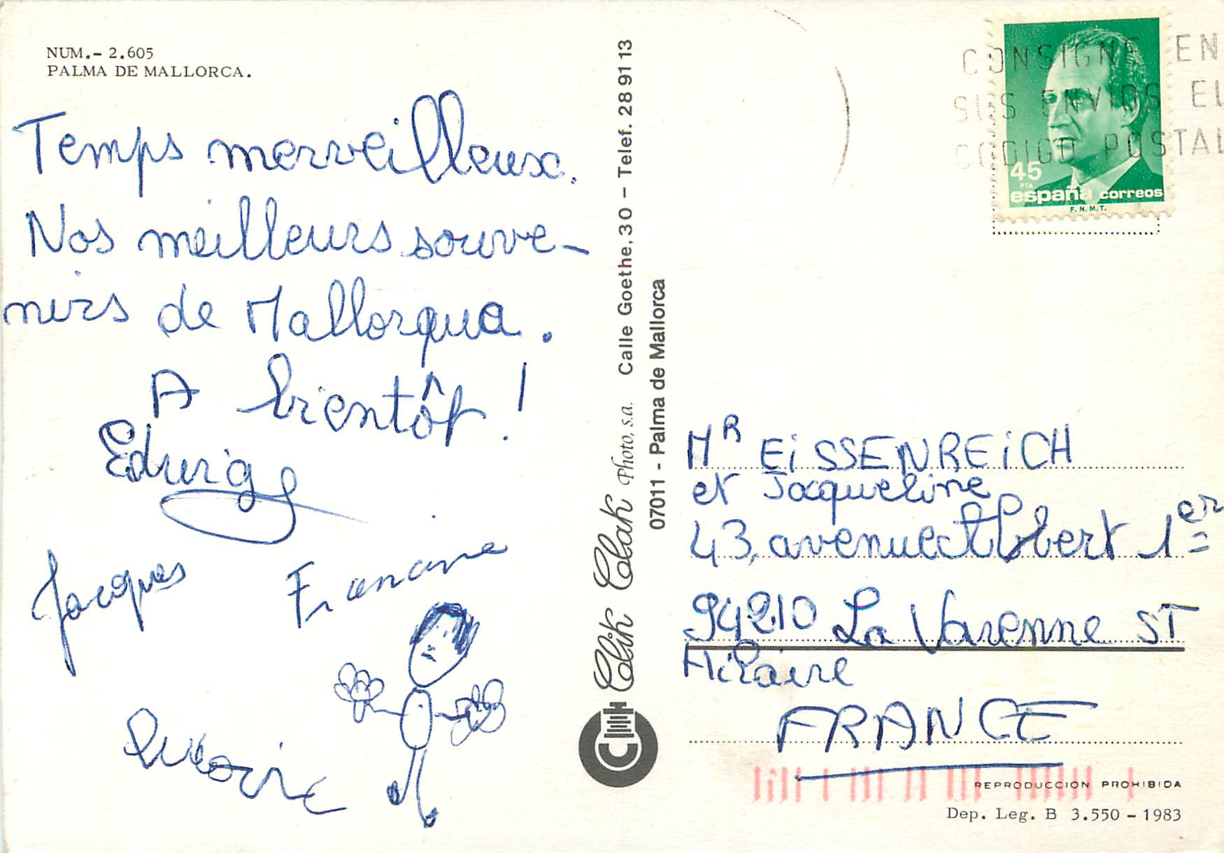 CPM Num 2605 palma de mallorca — Rückseite