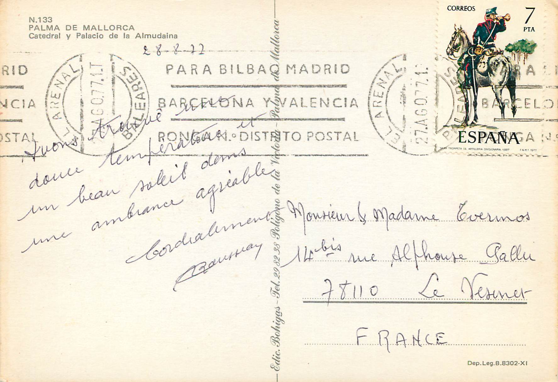CPM N 133 palma de mallorca catedral y palacio de la almudaina — Rückseite