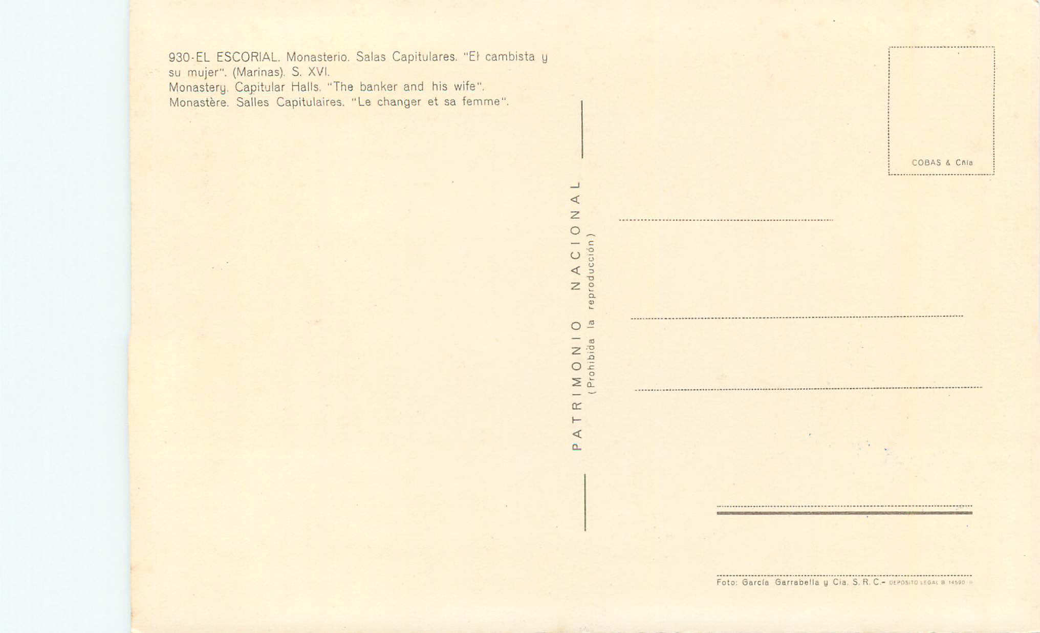 CPM 930 el escorial monastere salles capitulaires le changer et sa femme — Back
