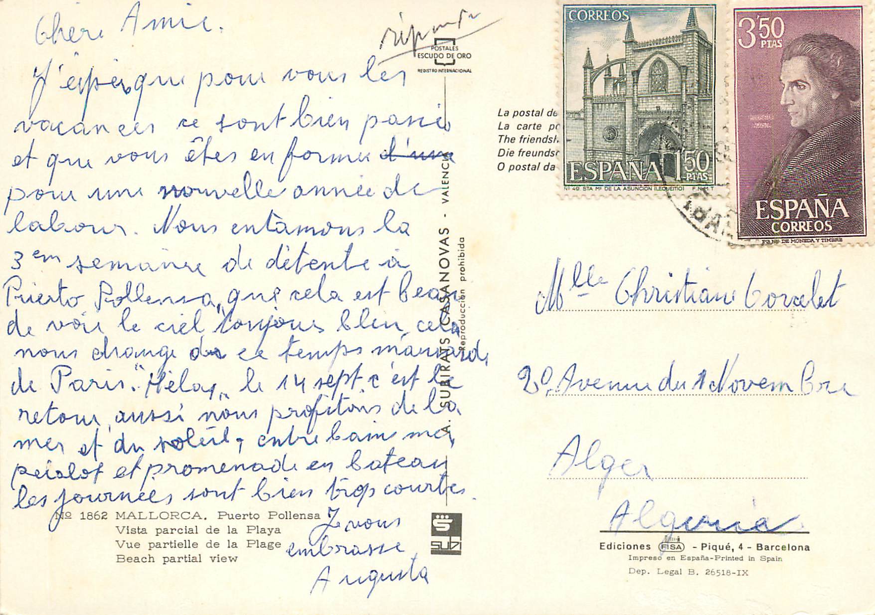 CPM N 1862 mallorca vue partielle de la plage — Rückseite