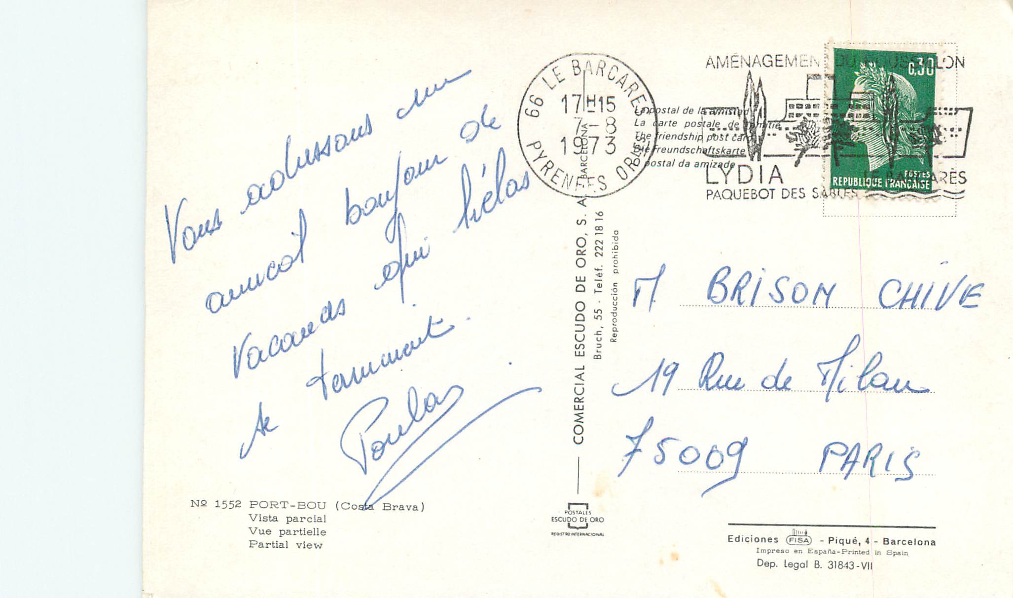 CPM Port bou(costa brava) n 1552 vue partielle — Rückseite