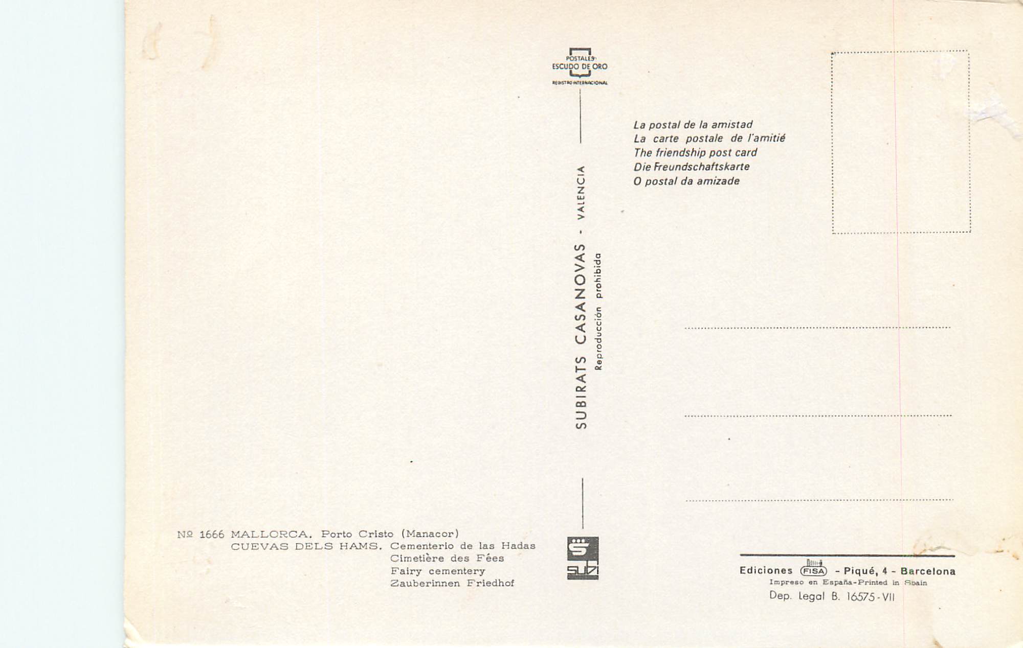 CPM Mallorca n 1666 porto cristo cimetiere des fees — Rückseite