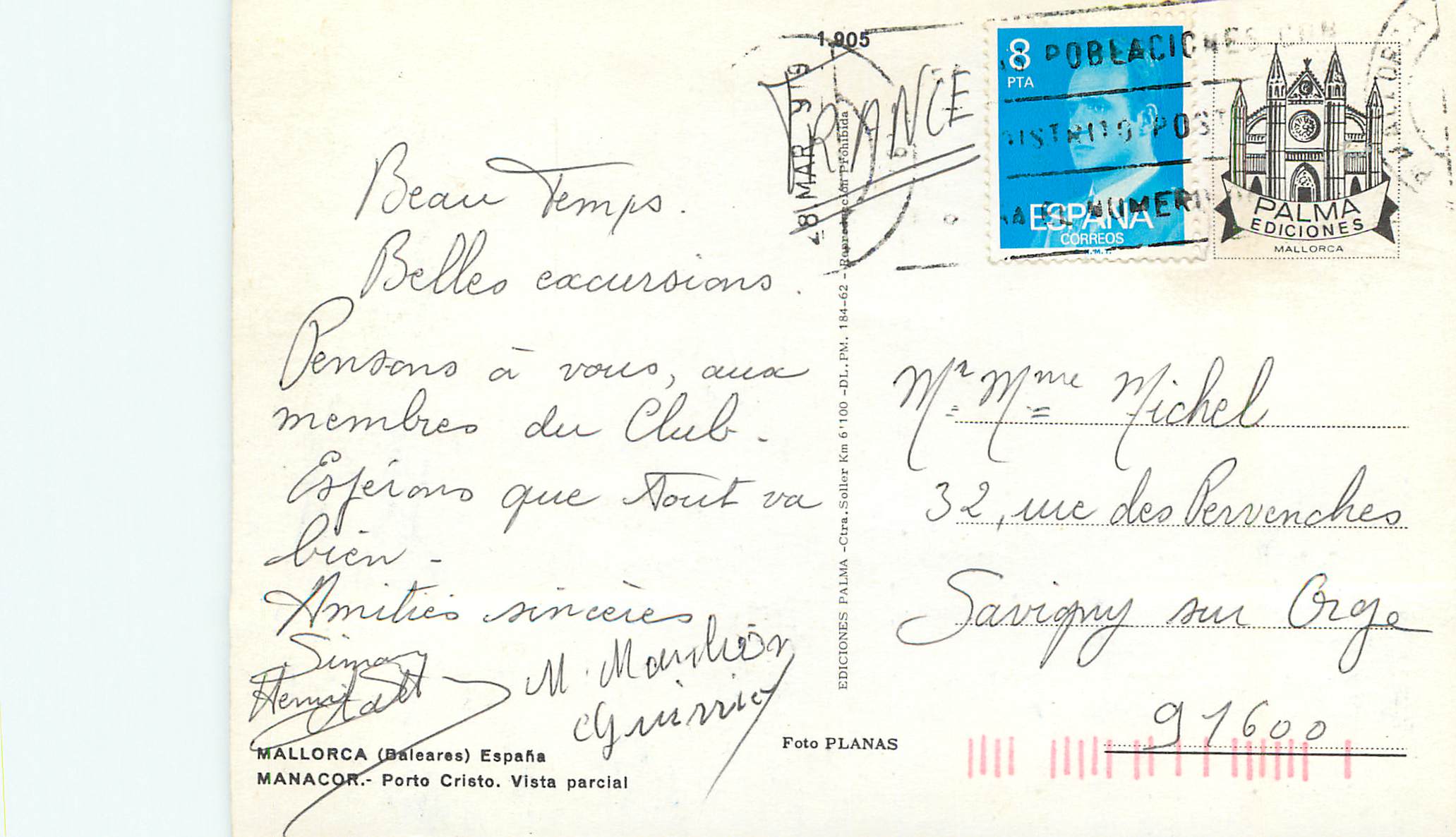 CPM Mallorca (baleares) espana manacor porto cristo vista parcial — Rückseite