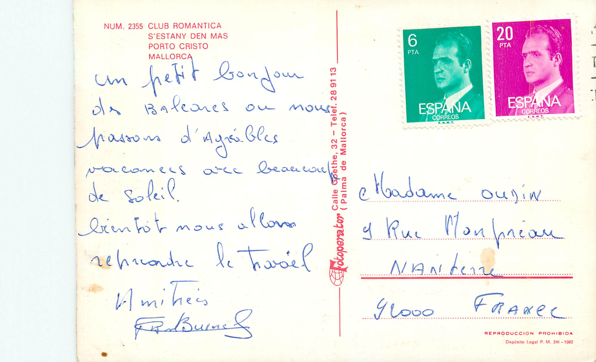 CPM Mallorca porto cristo num 2355 club romantica s estany den mas — Rückseite