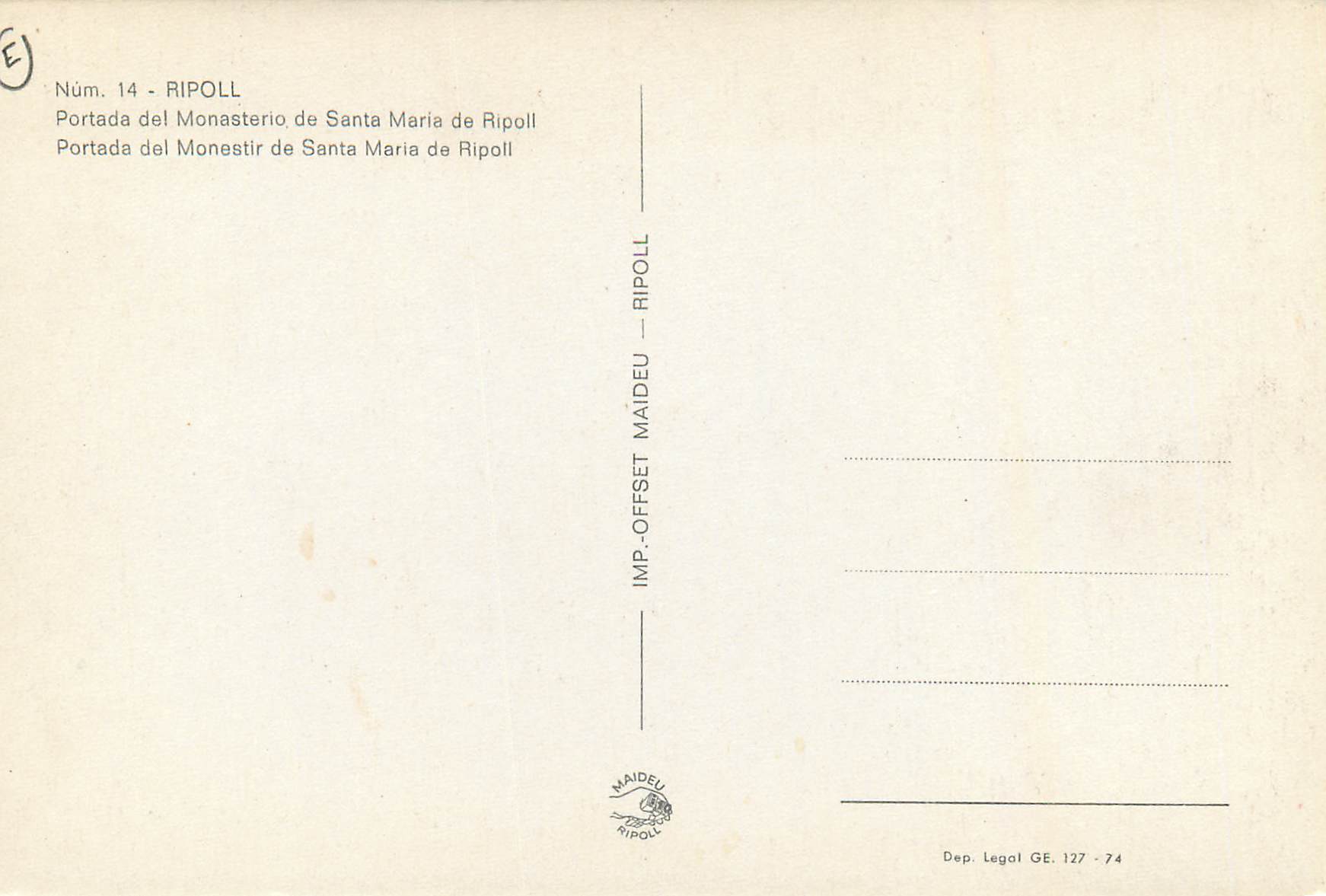 CPM Ripoll num 14 portada del monestir de santa marie de ripoll — Rückseite